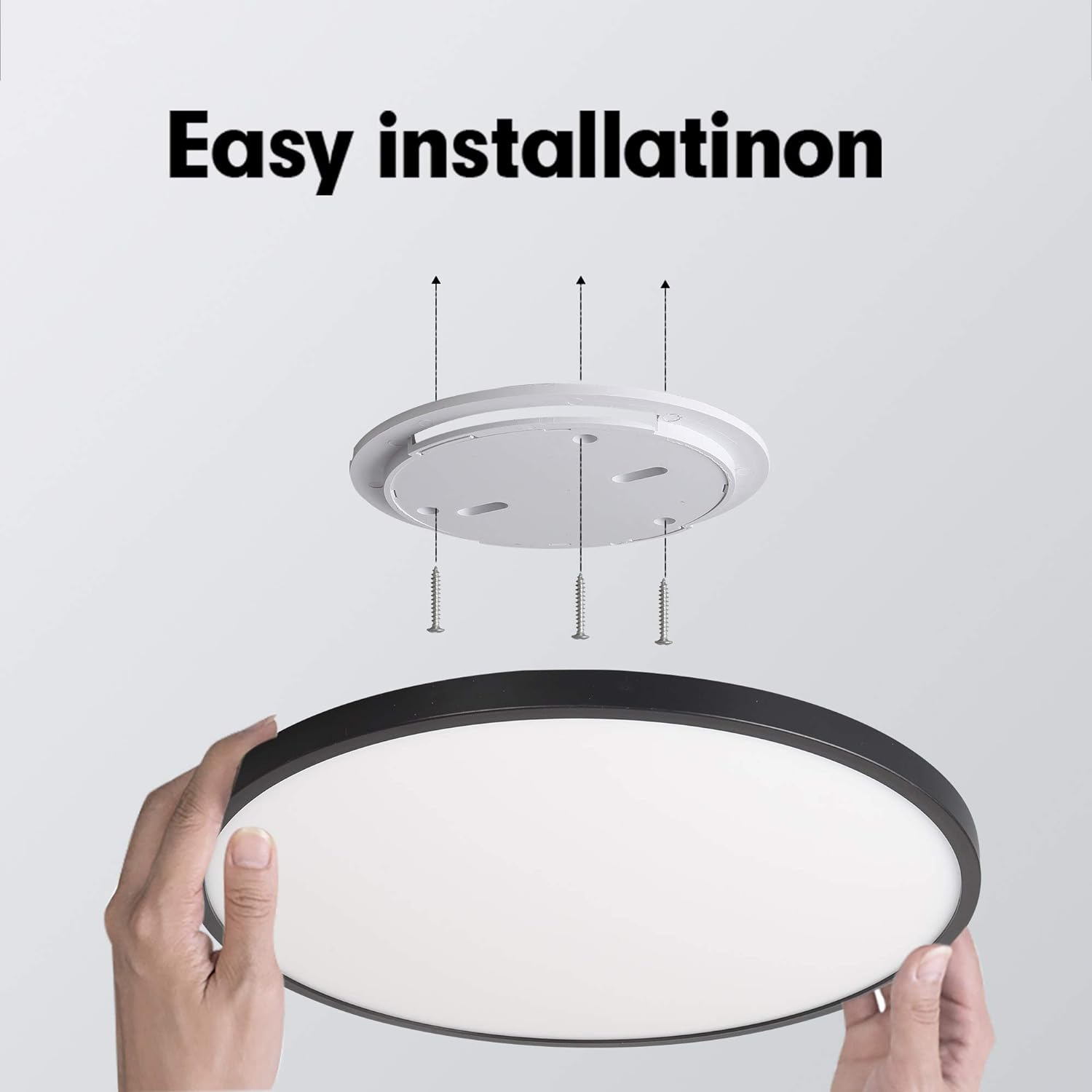 Black 24W Thin LED Ceiling Light Fixture 4500K Natural Light