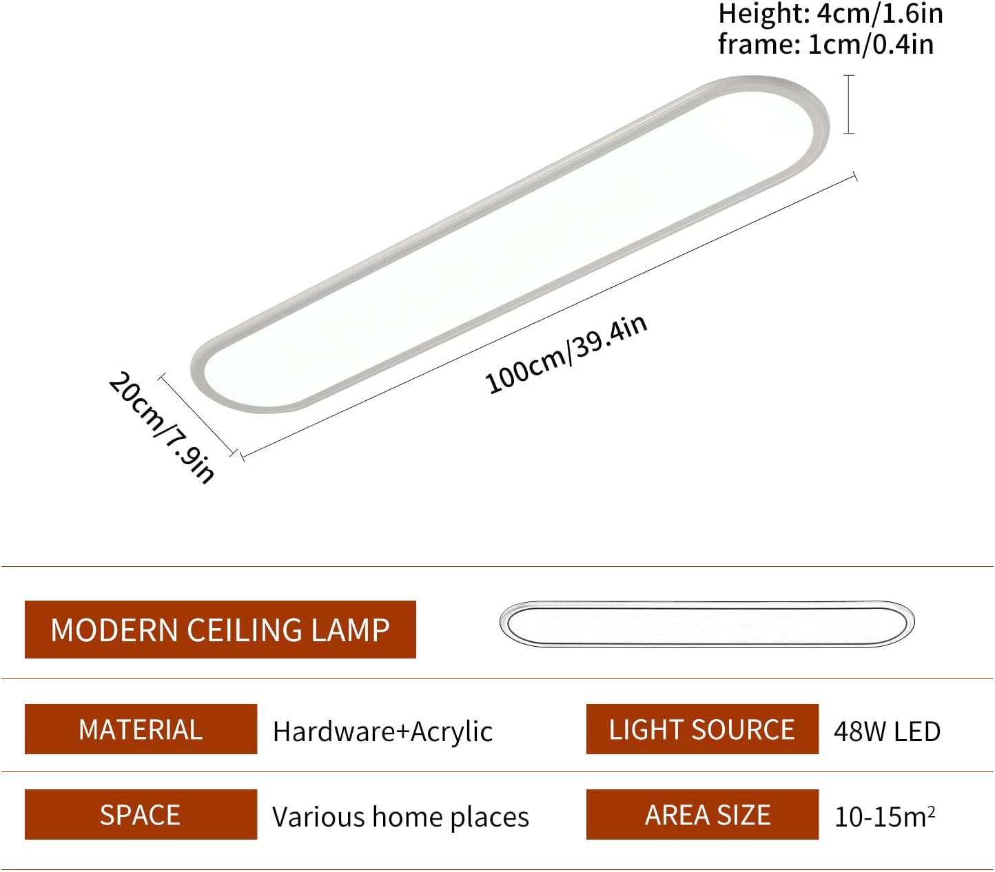 Dimmable Ultrathin 48W LED Ceiling Light, 3000-6500K, CRI 97