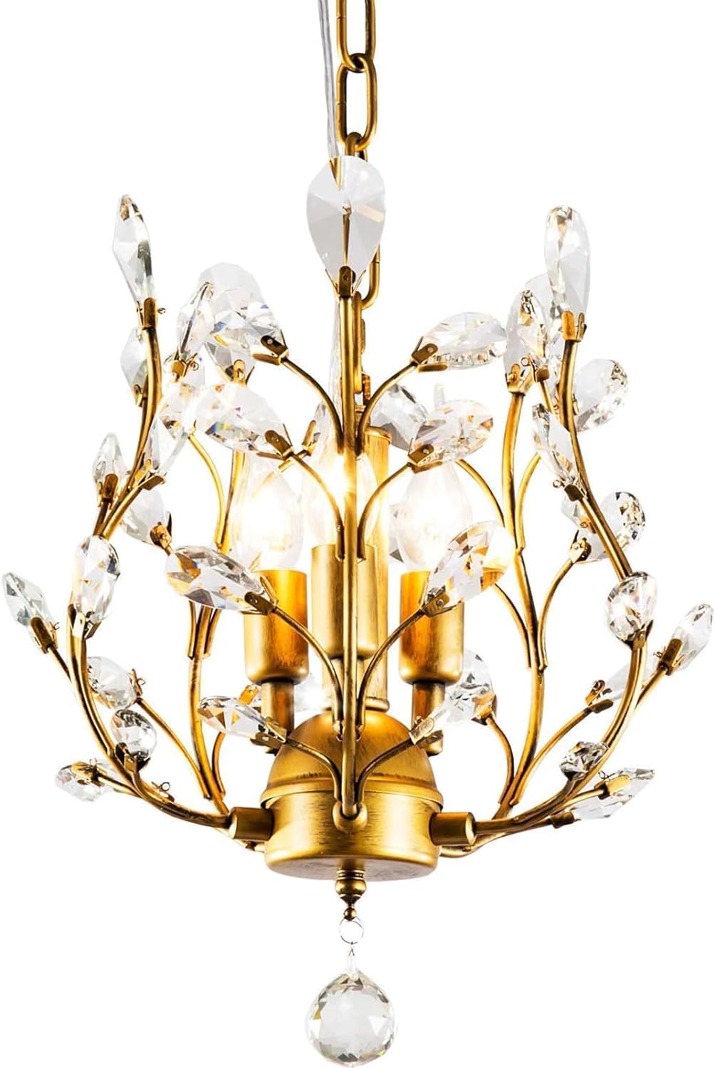 Gold Vintage Crystal Chandelier, 3-Light, Adjustable Height