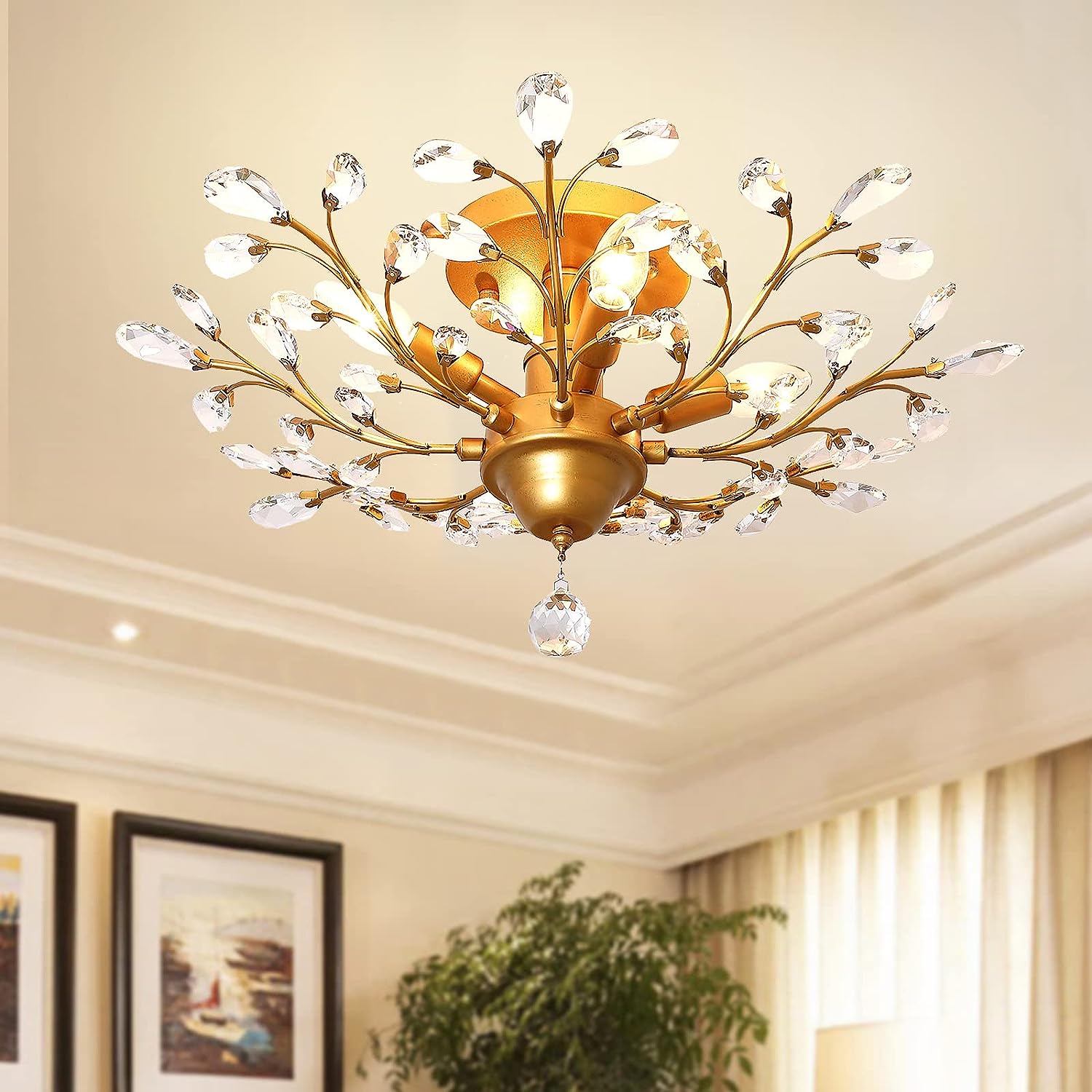 Elegant Gold Crystal Chandelier, 4 Lights, 60 cm, K9 Crystals