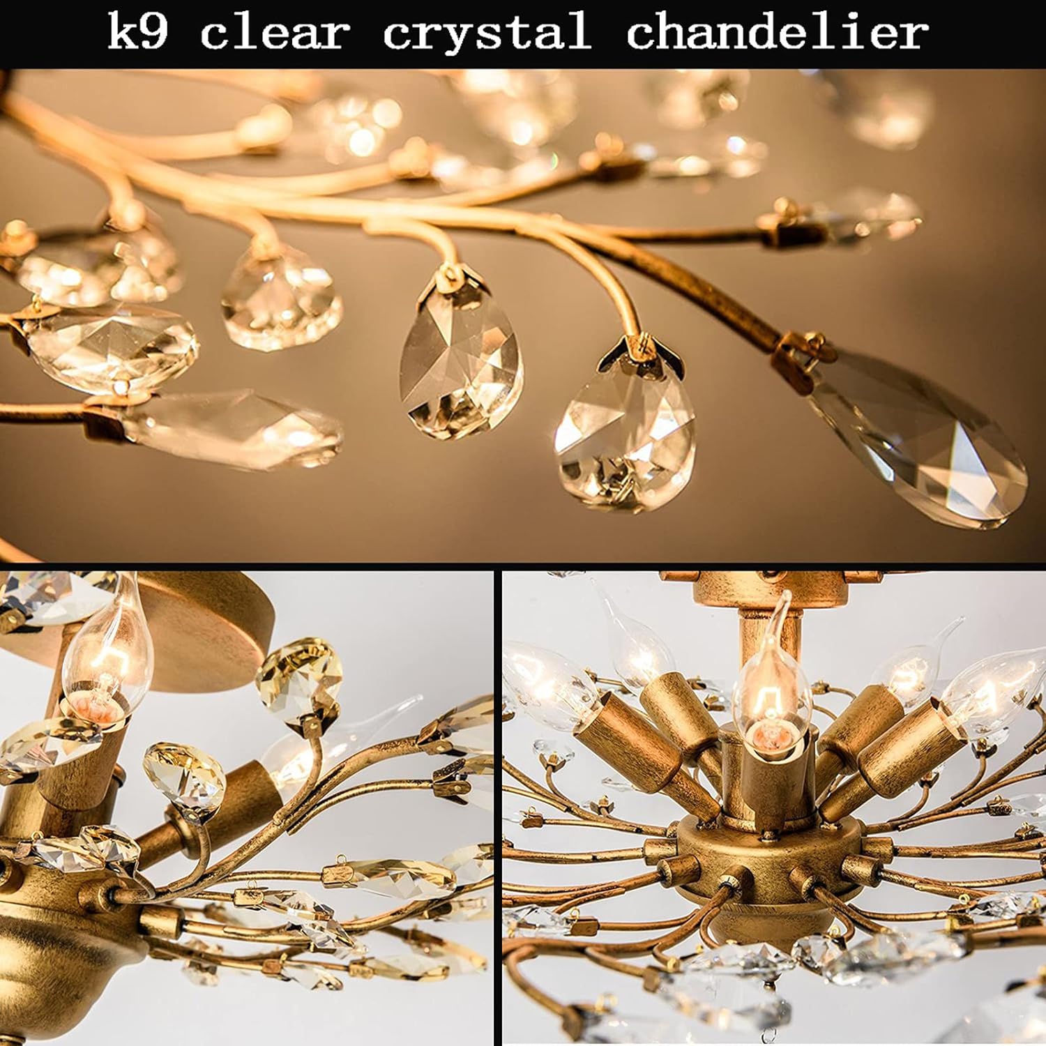 Elegant Gold Crystal Chandelier, 4 Lights, 60 cm, K9 Crystals