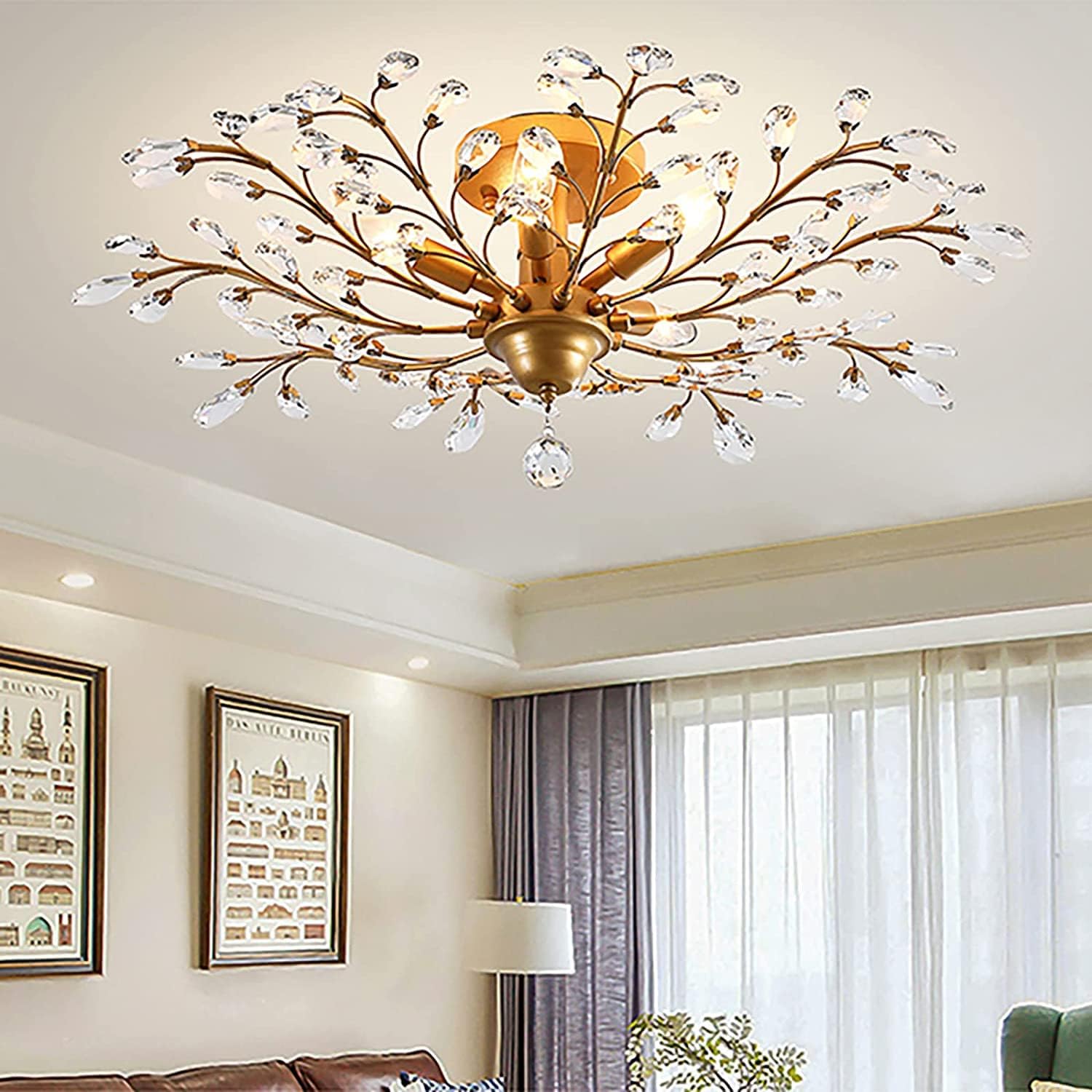 Elegant Gold Crystal LED Chandelier, 5 Lights, 80 cm