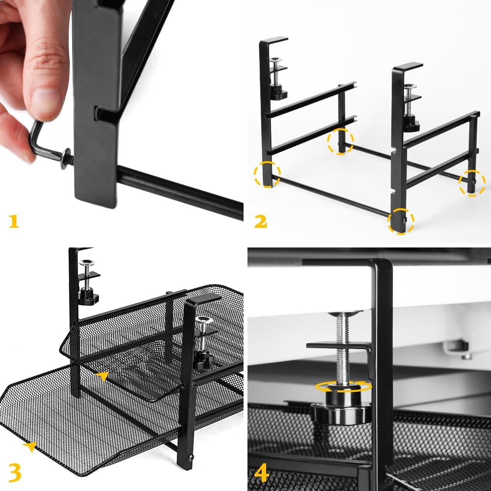 Clamp-Mounted Under Desk Storage Basket Organizer, 2 Drawers