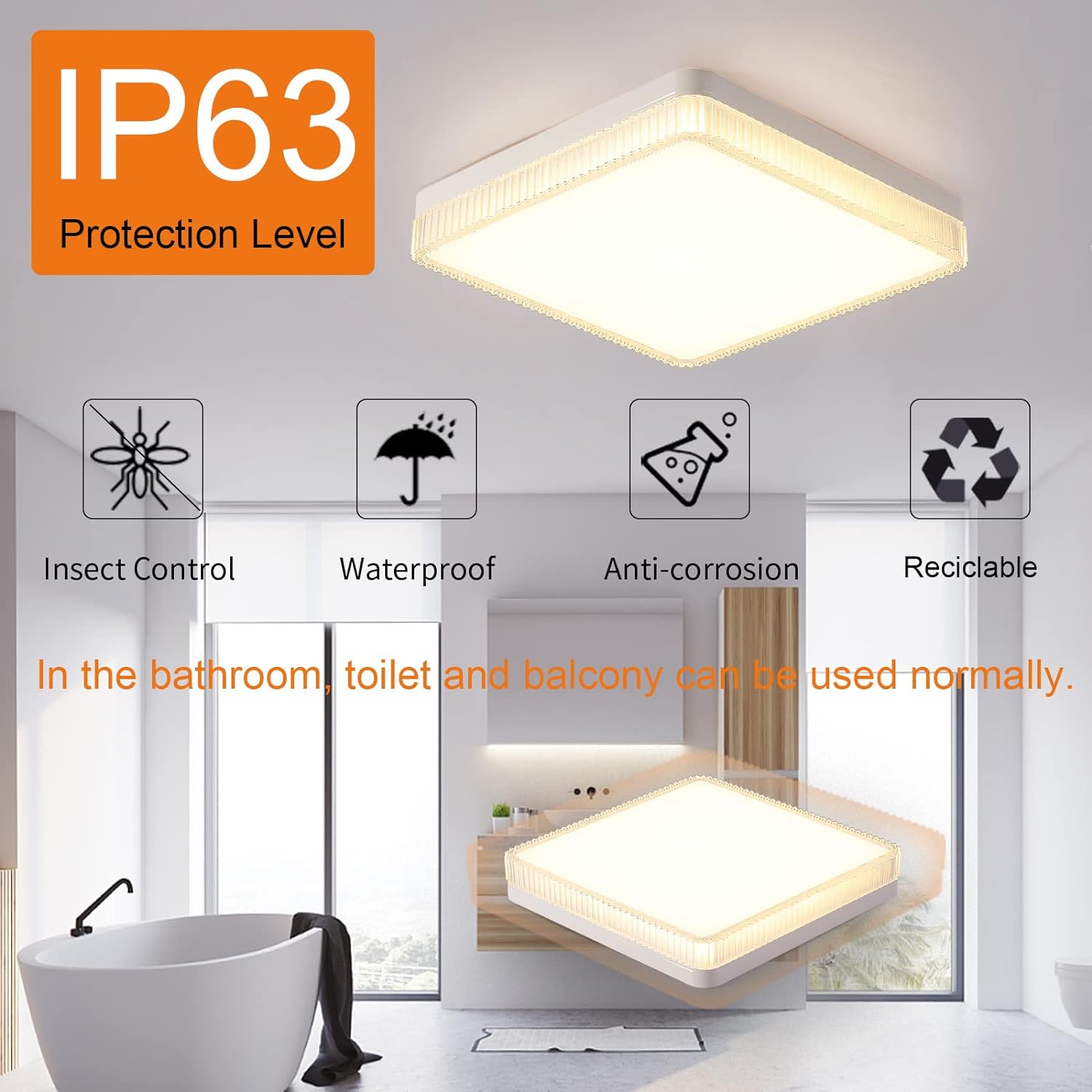 Warm LED Flush Mount Ceiling Light, 3000K, 15cm 18W