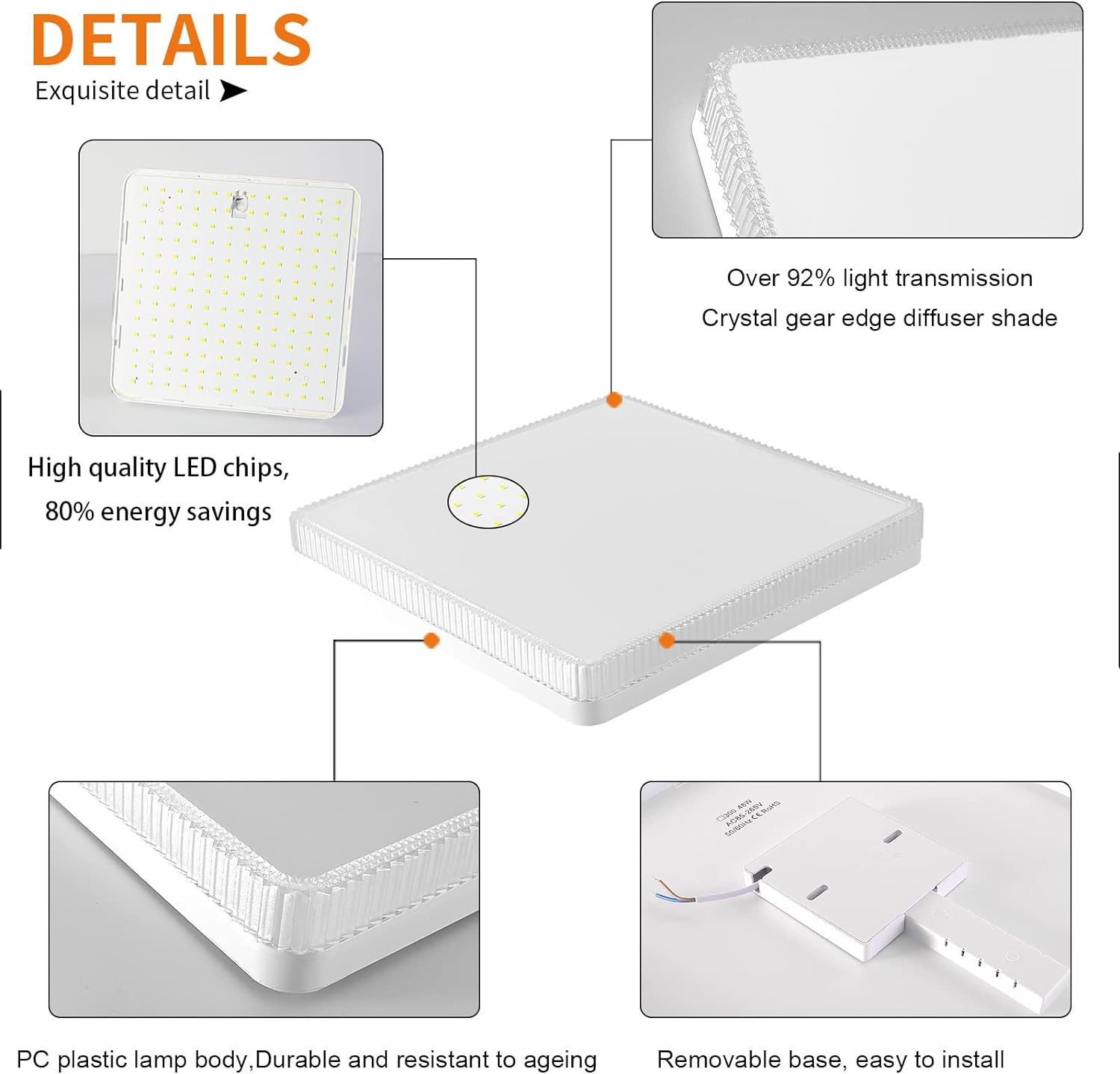 Warm LED Flush Mount Ceiling Light, 3000K, 15cm 18W