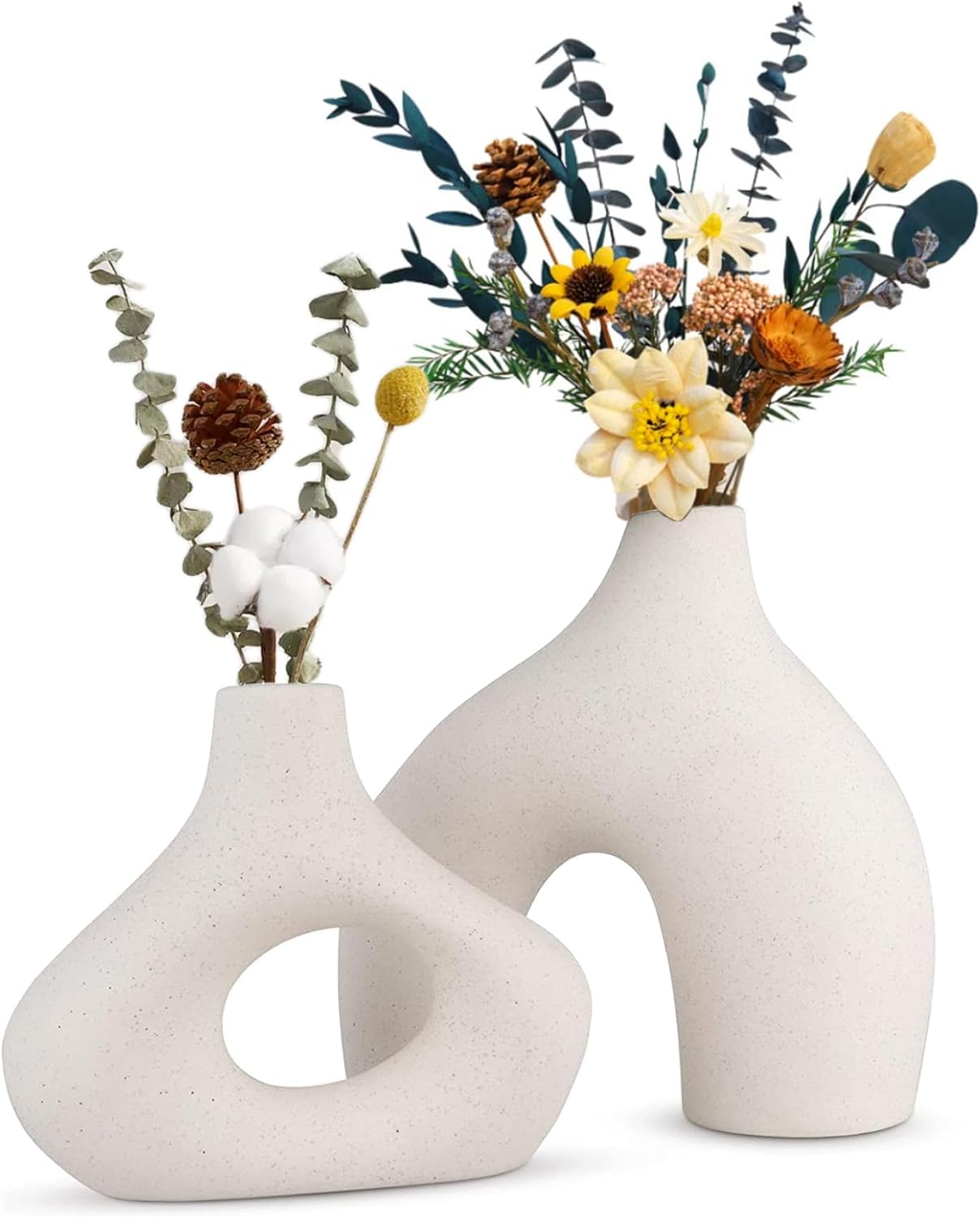 Set of 2 White Ceramic Vases, Modern Home Decor, 17.8 cm/7.6 cm