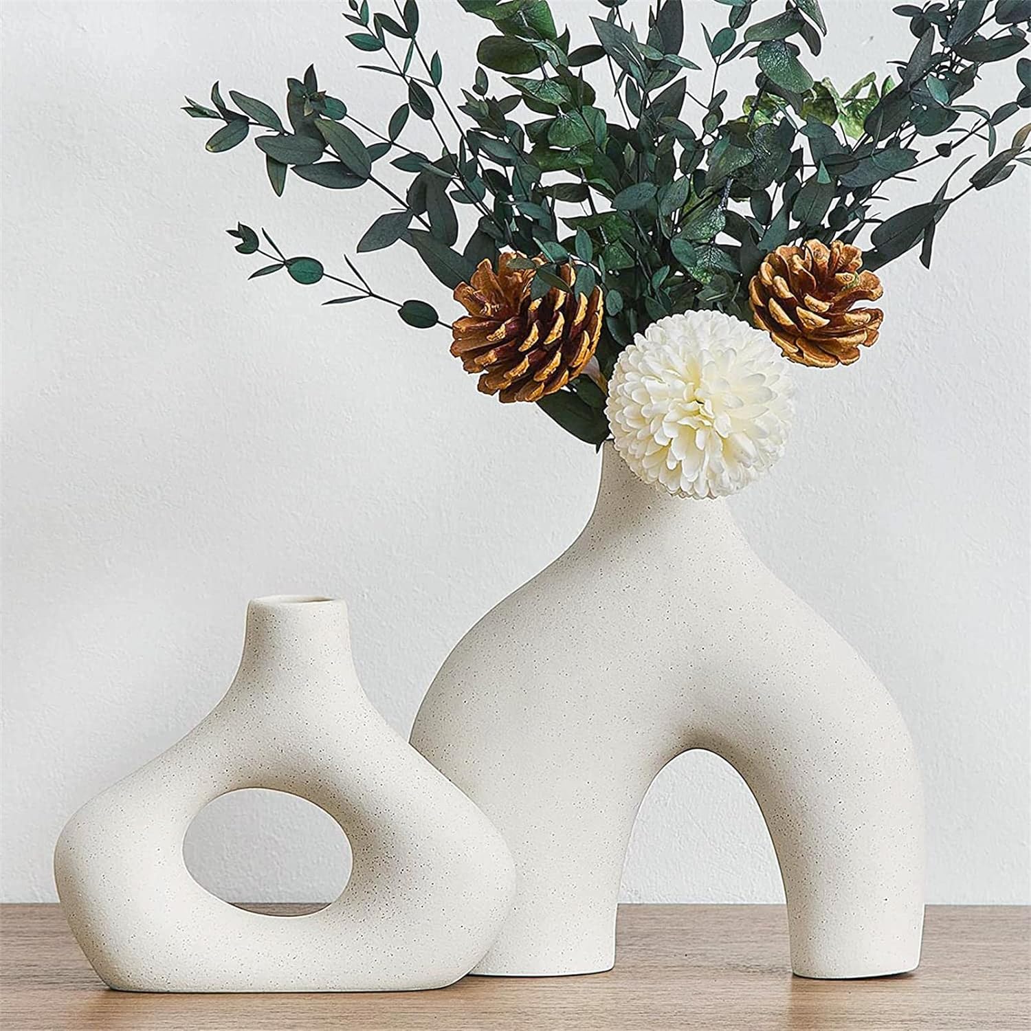 Set of 2 White Ceramic Vases, Modern Home Decor, 17.8 cm/7.6 cm