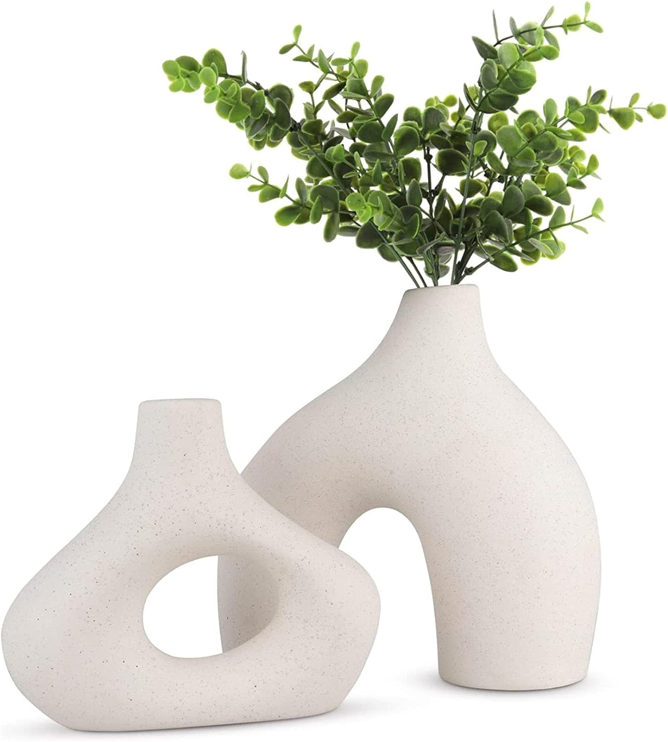 Set of 2 White Ceramic Vases, Modern Home Decor, 17.8 cm/7.6 cm