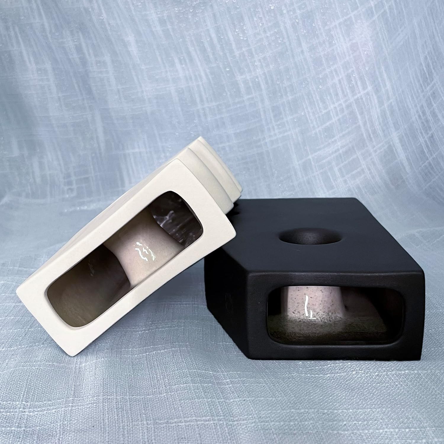 Ceramic Set of 2 Modern Black and White Vases for Home D cor