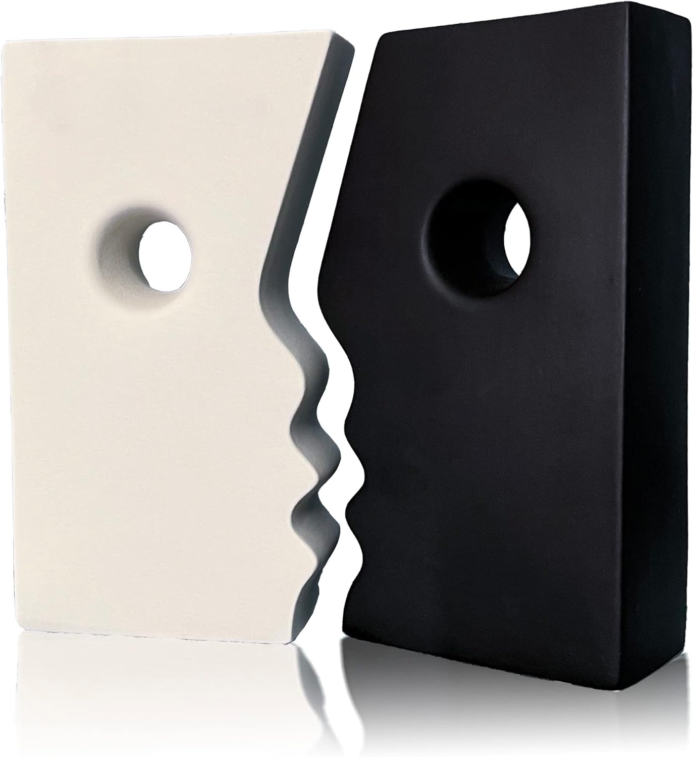 Ceramic Set of 2 Modern Black and White Vases for Home D cor