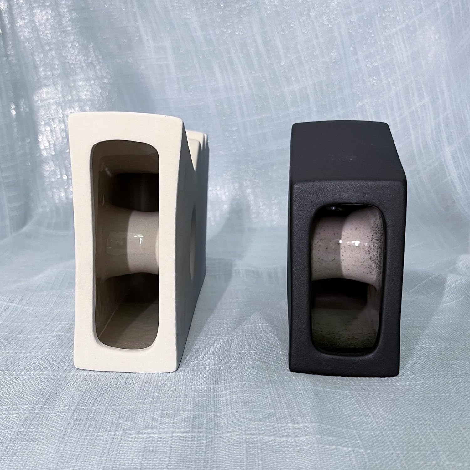 Ceramic Set of 2 Modern Black and White Vases for Home D cor