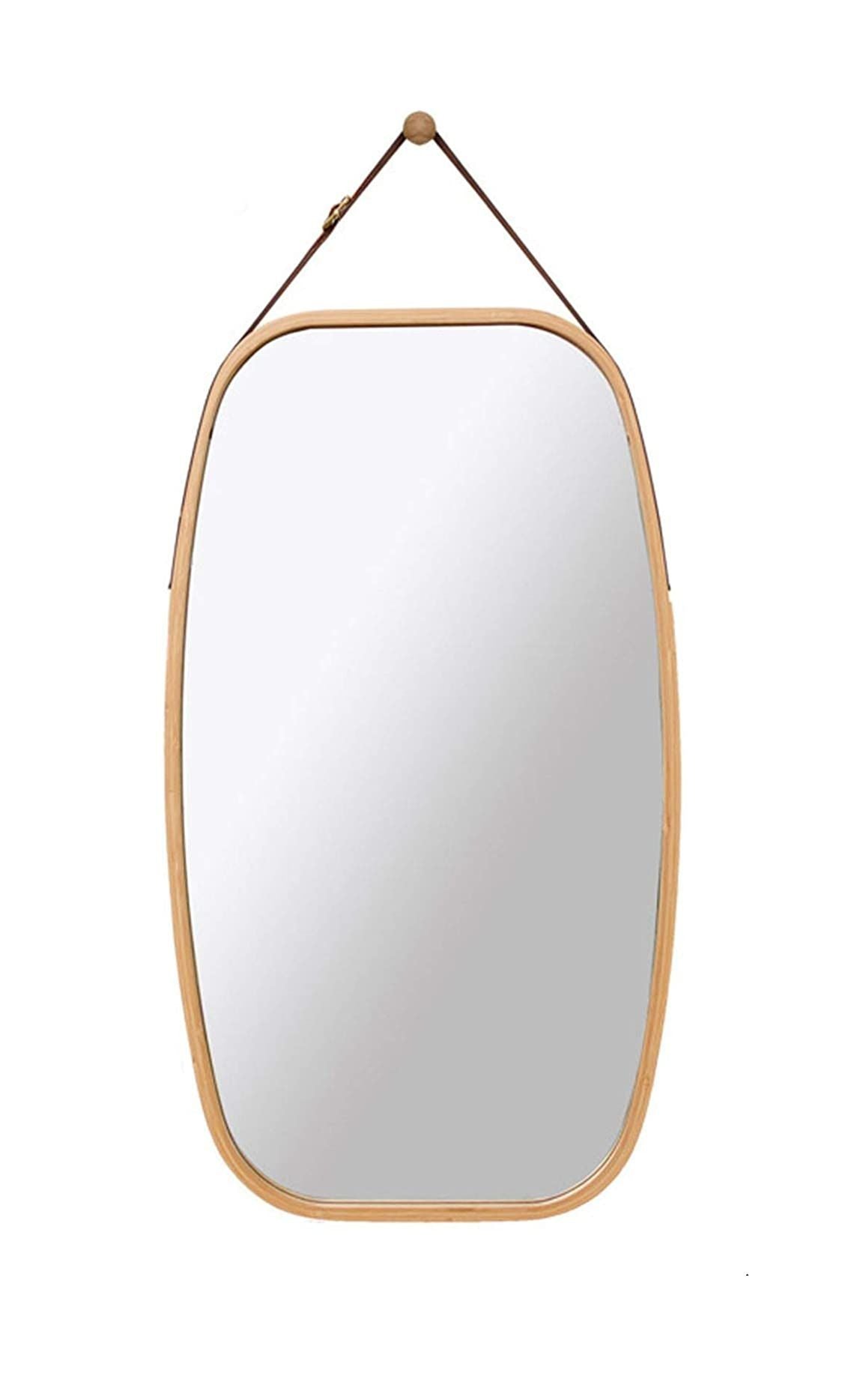 Adjustable Bamboo Wall Mirror with Leather Strap - 74x43cm