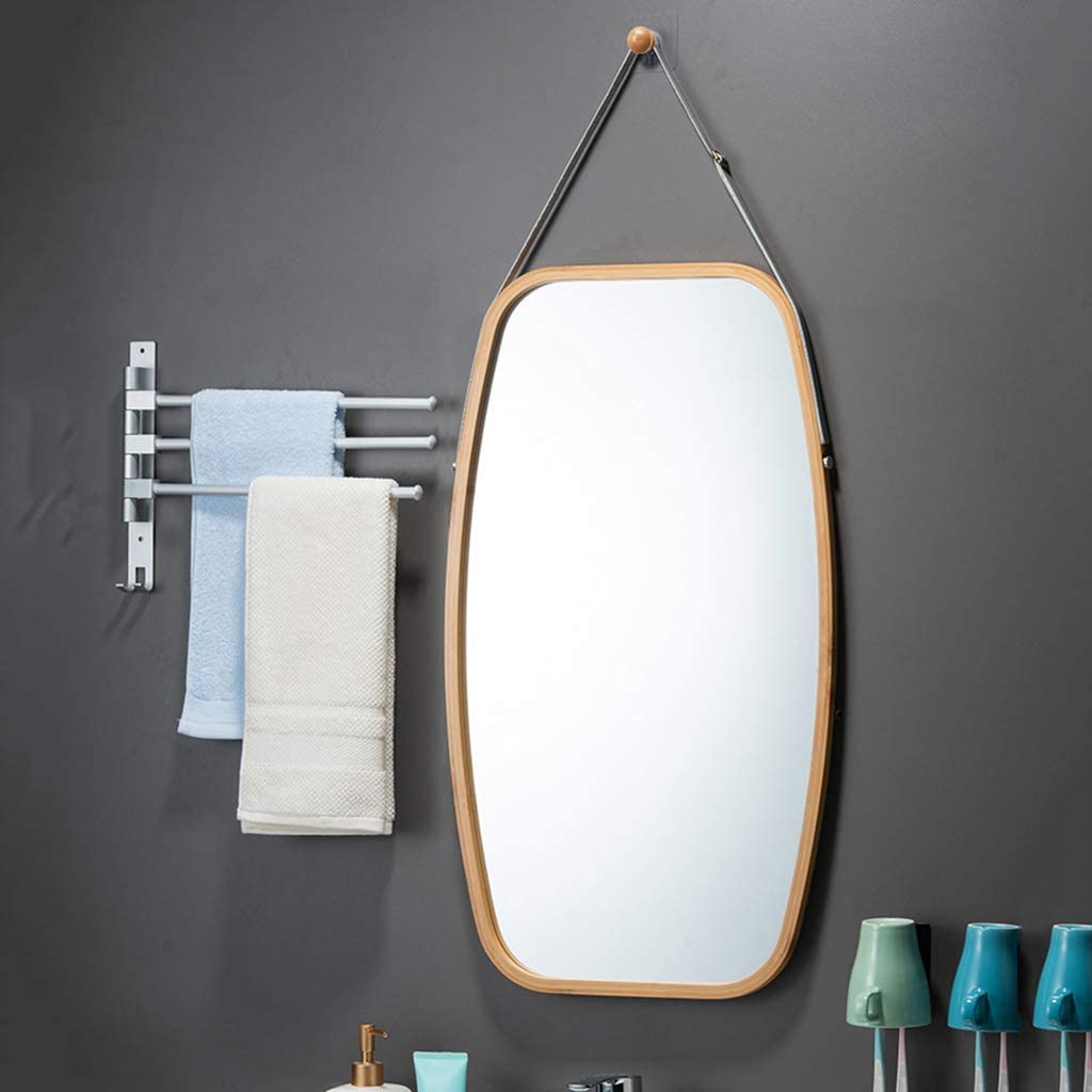 Adjustable Bamboo Wall Mirror with Leather Strap - 74x43cm