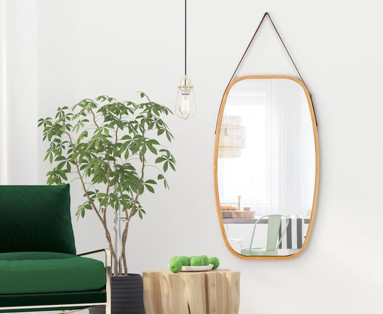 Adjustable Bamboo Wall Mirror with Leather Strap - 74x43cm