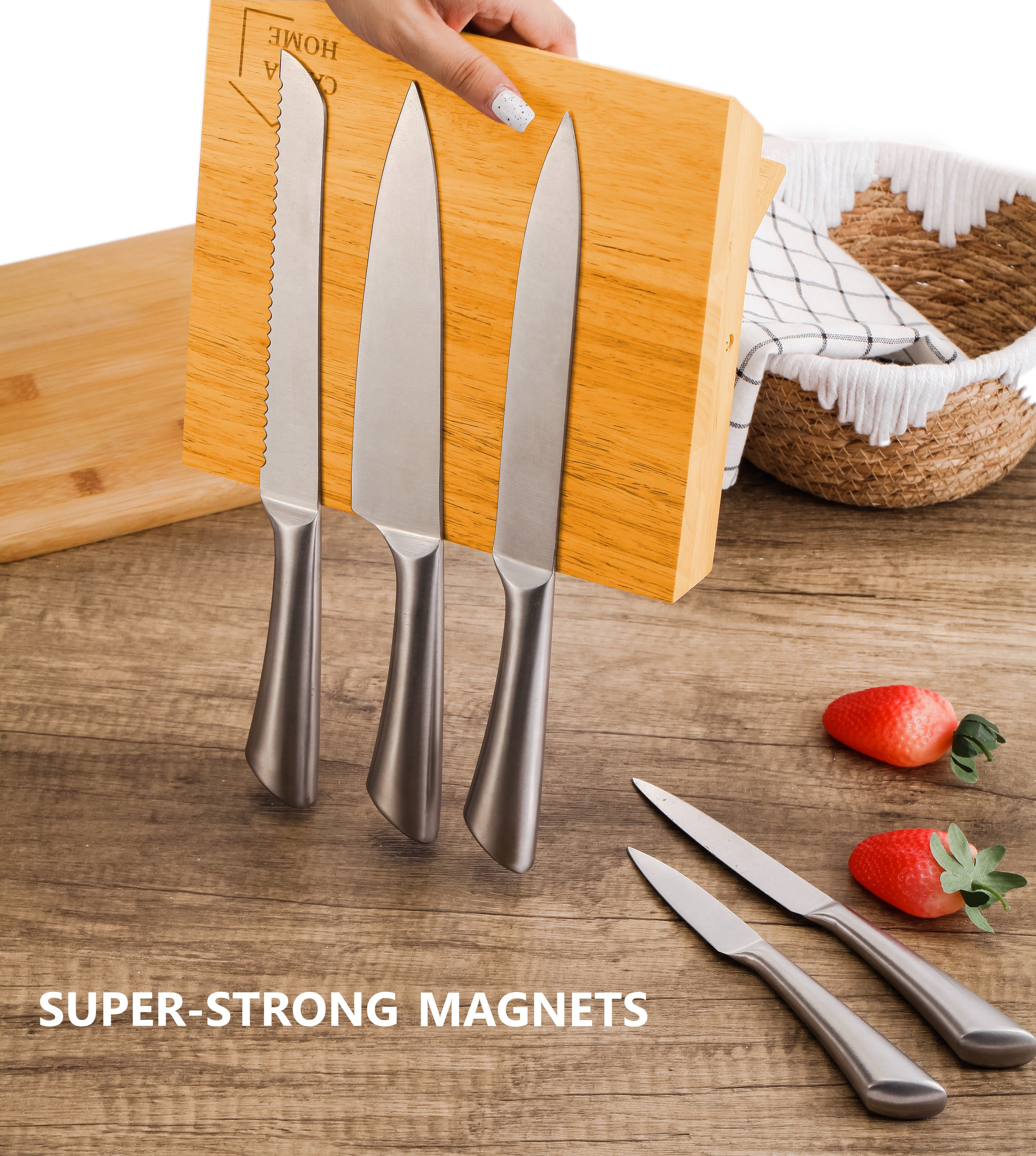 Strong Magnet Bamboo Knife Block Holder, 22 cm Capacity