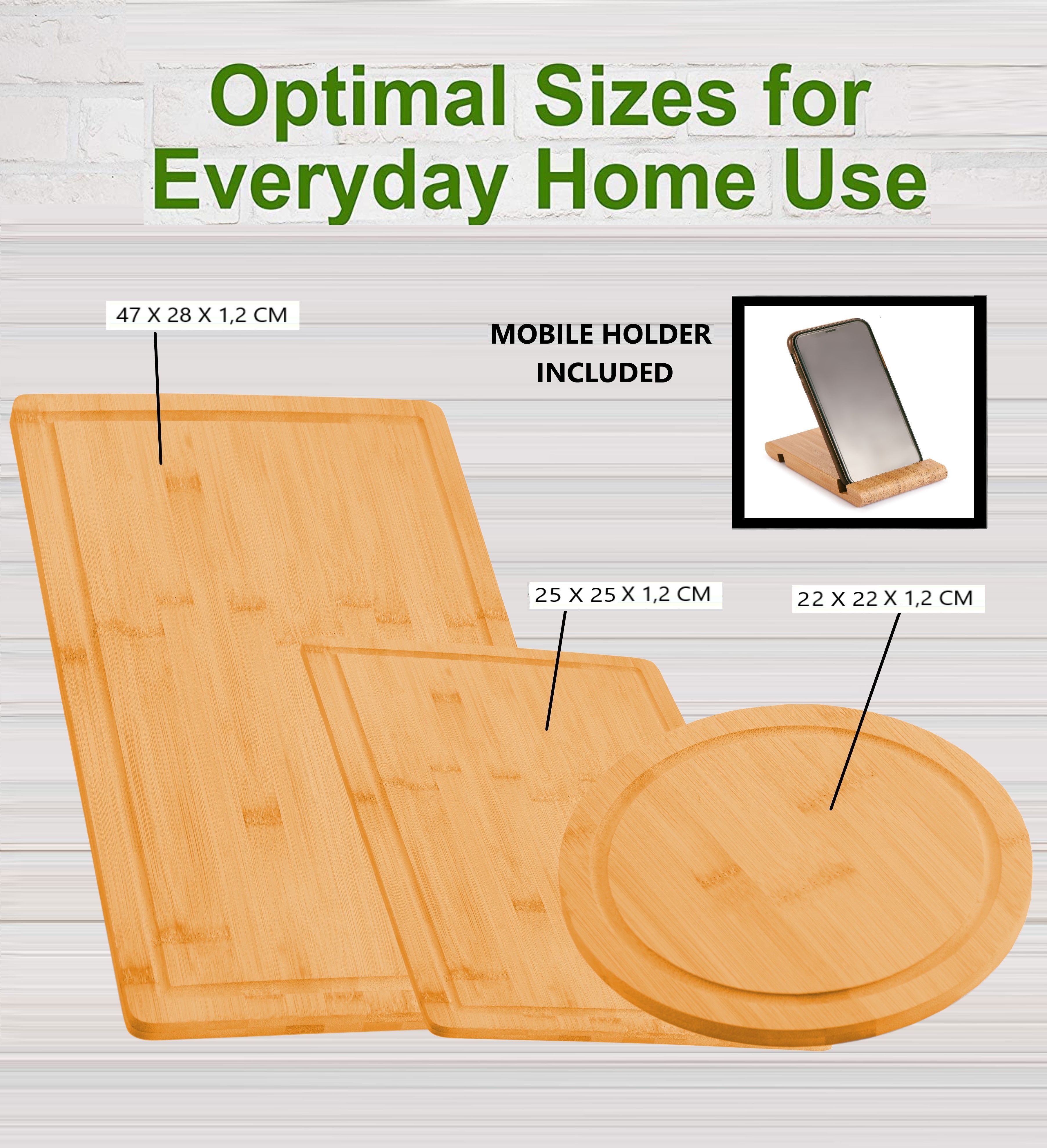 3-Piece Bamboo Cutting Board Set with Juice Groove and Holder