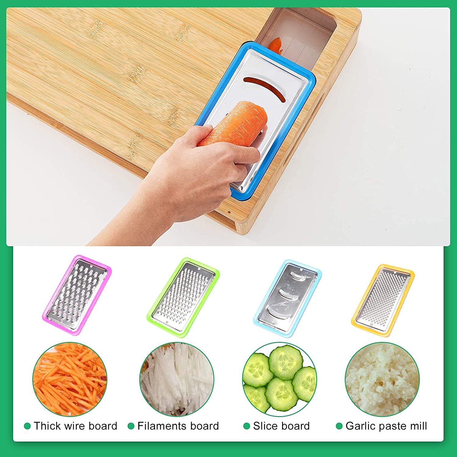 Eco-Friendly Bamboo Cutting Board Set with 4 Containers & Mobile Holder