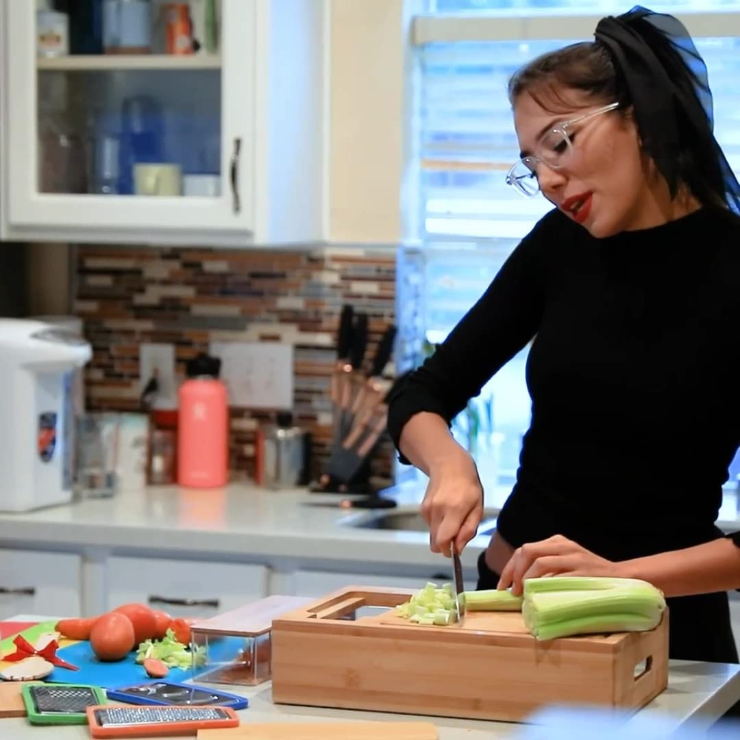 Eco-Friendly Bamboo Cutting Board Set with 4 Containers & Mobile Holder