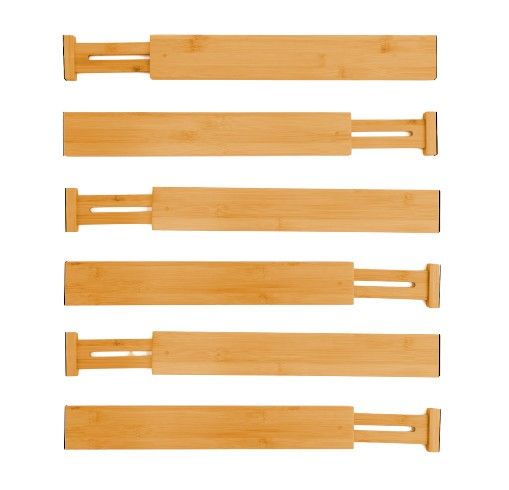 Bamboo Adjustable Kitchen Drawer Dividers, Set of 6, Large