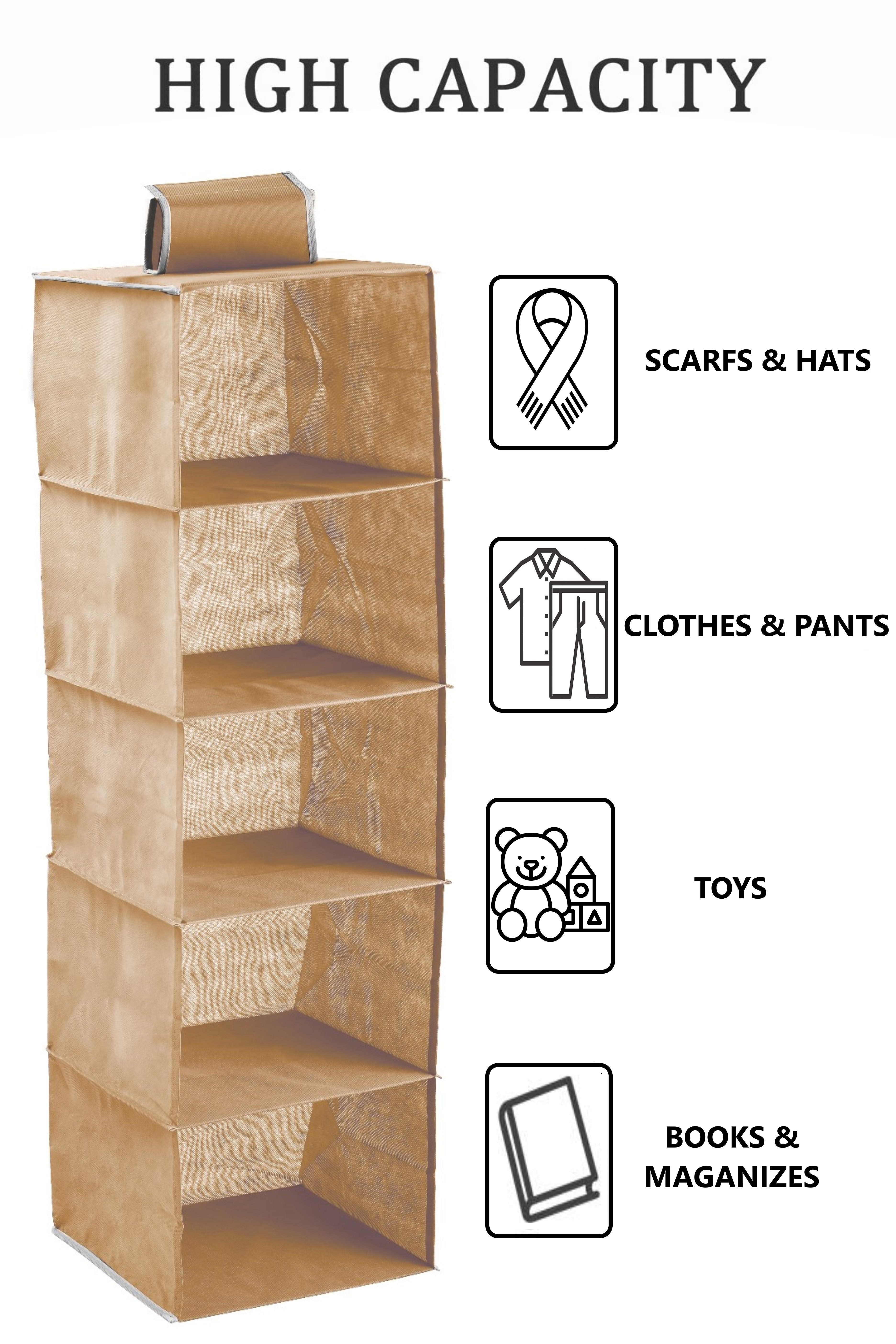 Durable 5 Tier Hanging Closet Shelf Organizer - Beige