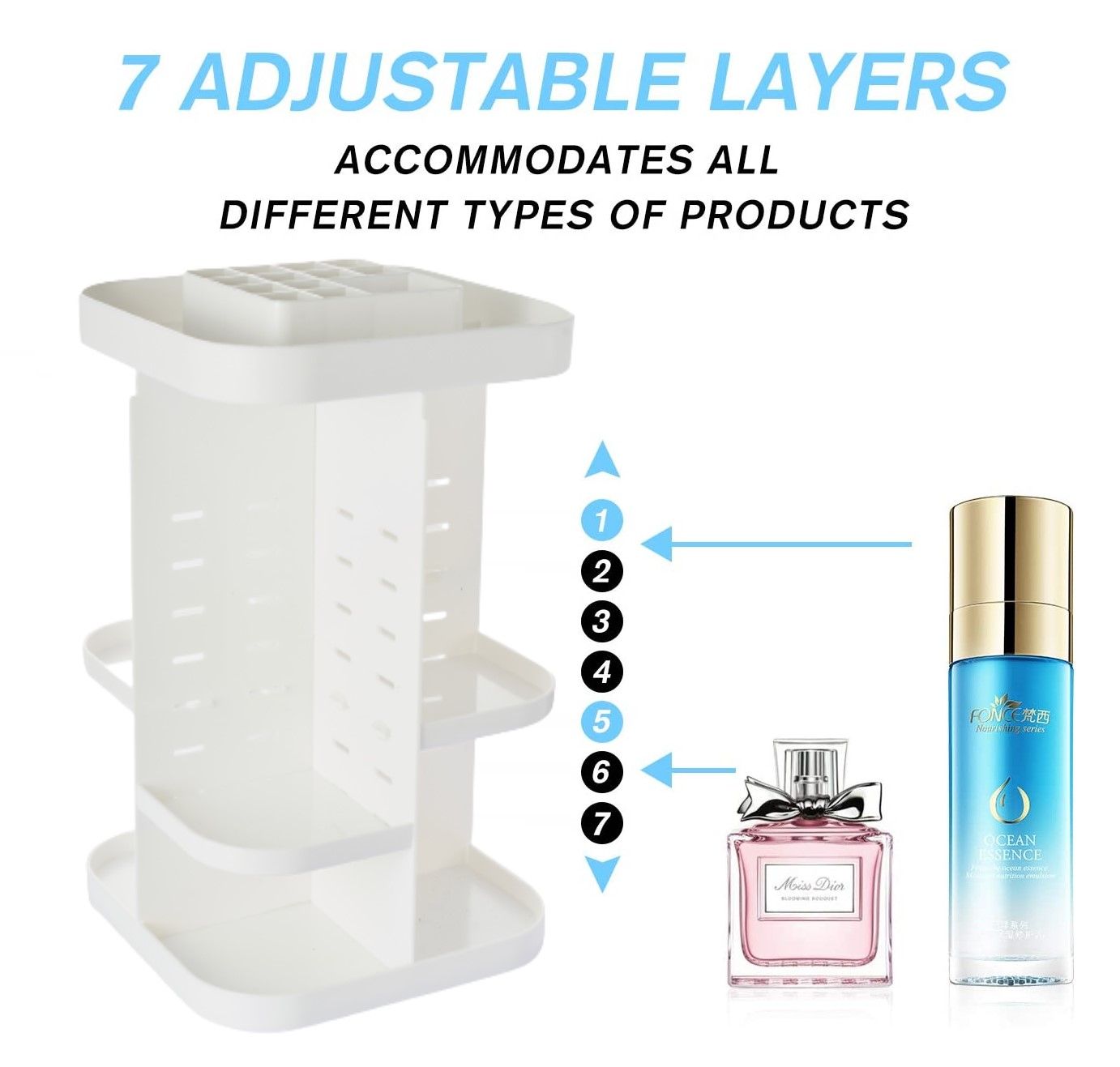 360 Rotating Adjustable Makeup Organizer - Large Capacity