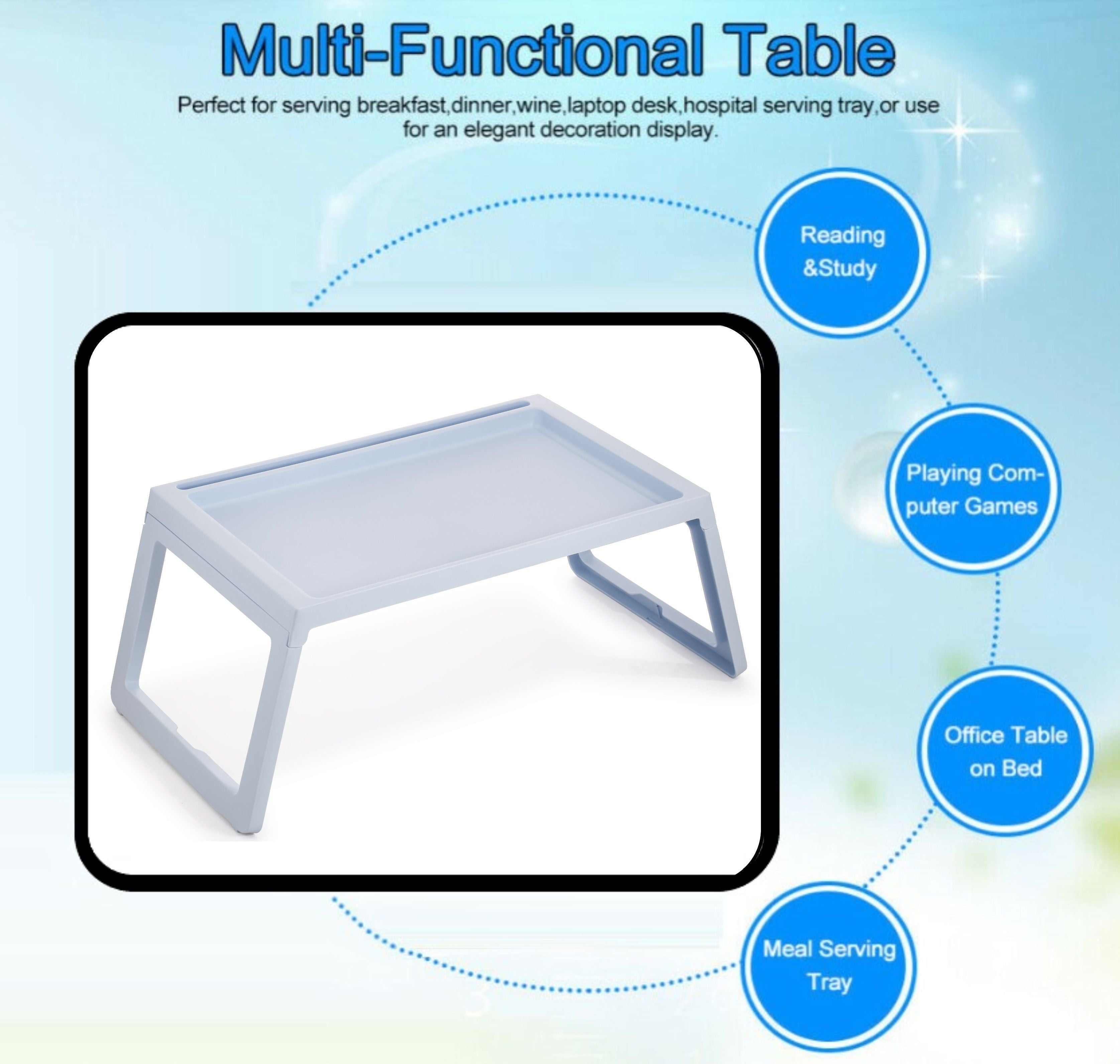 Multifunction Laptop Bed Desk with foldable legs for Home Office Blue
