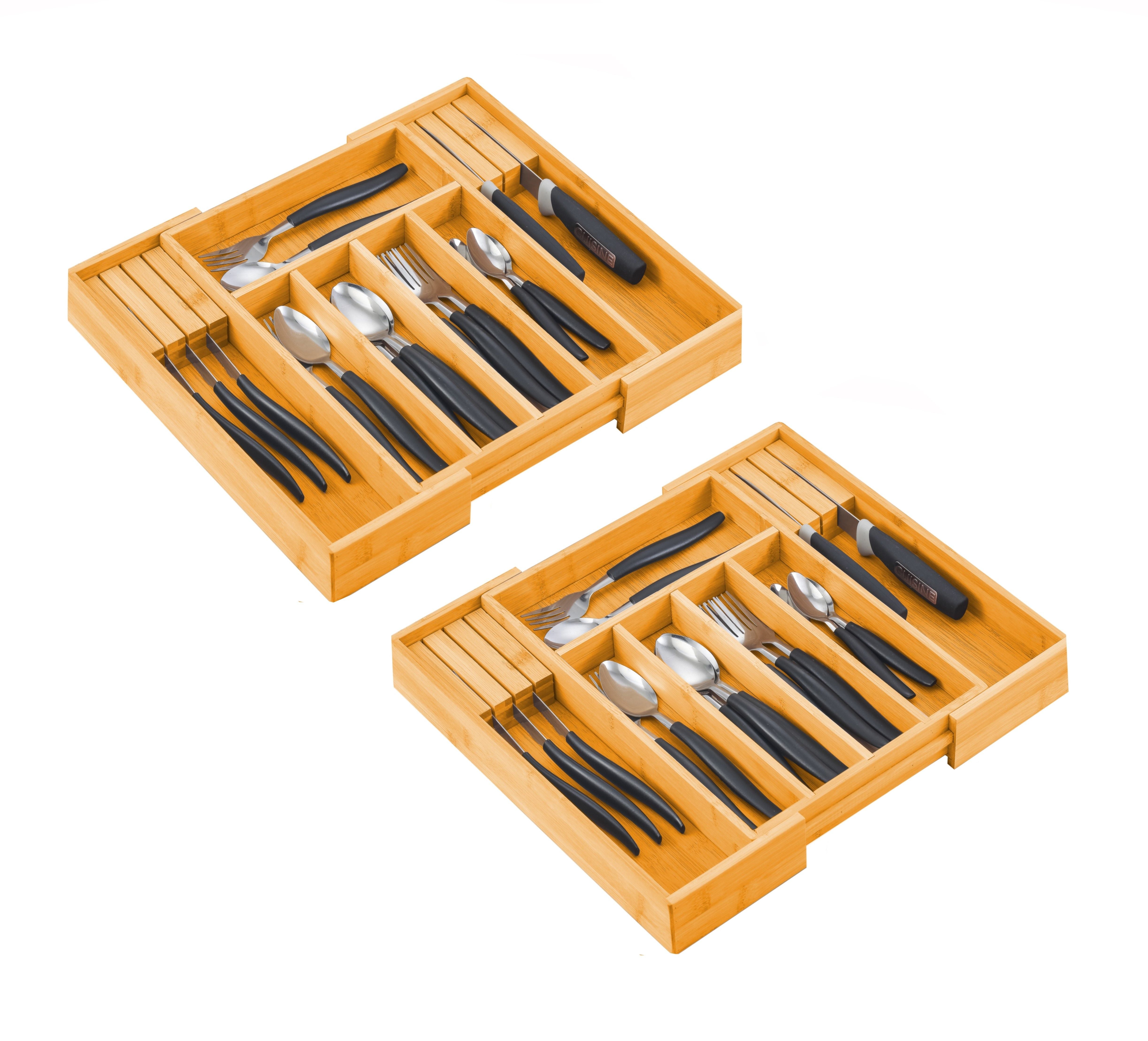 Large Bamboo Expandable Drawer Organizer 2 Pack