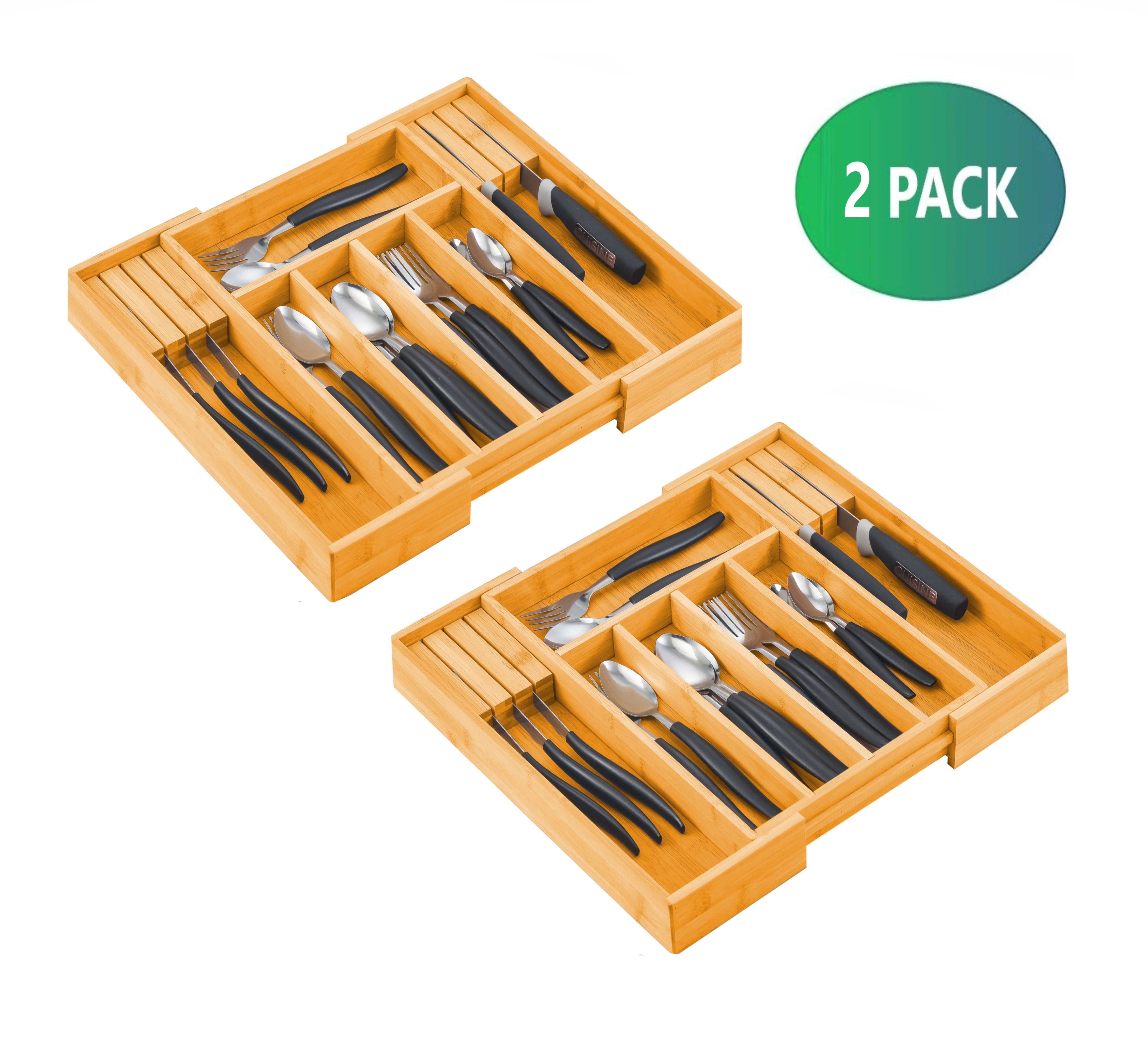 Large Bamboo Expandable Drawer Organizer 2 Pack