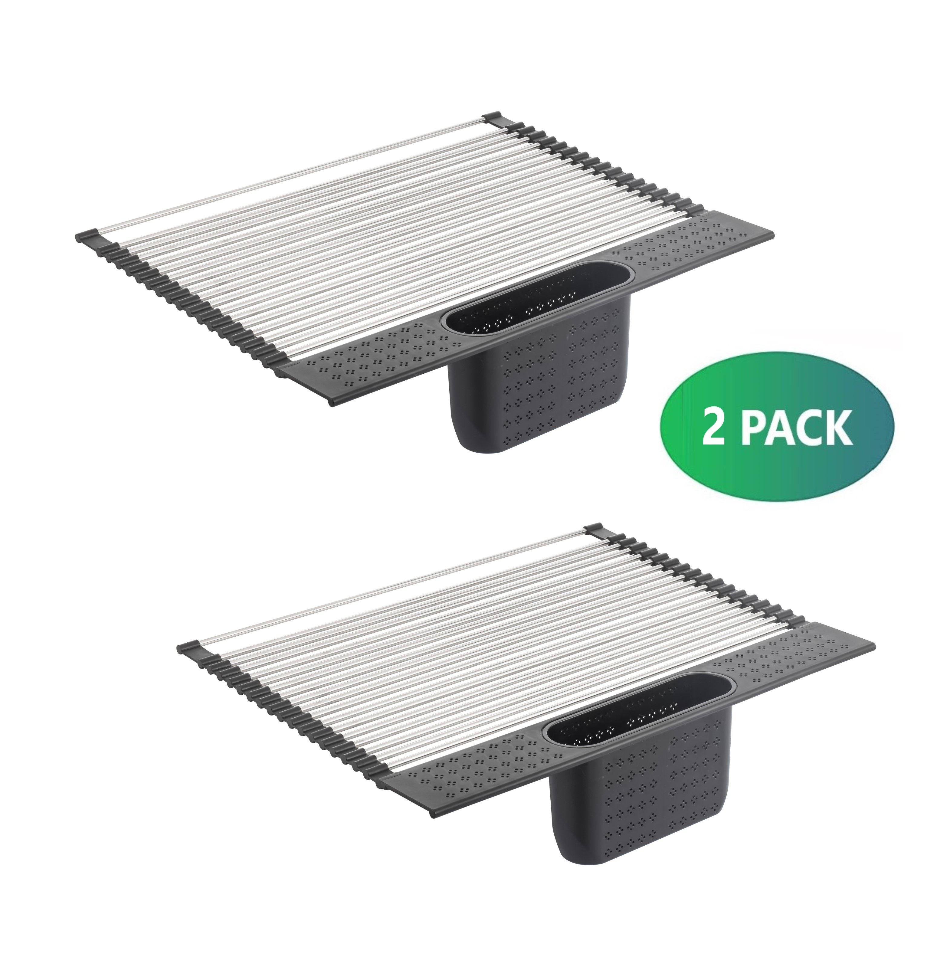 2 Pack Stainless Steel Roll Up Dish Rack, Utensil Holder