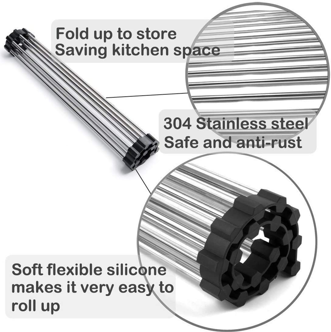 2 Pack Stainless Steel Roll Up Dish Rack, Utensil Holder