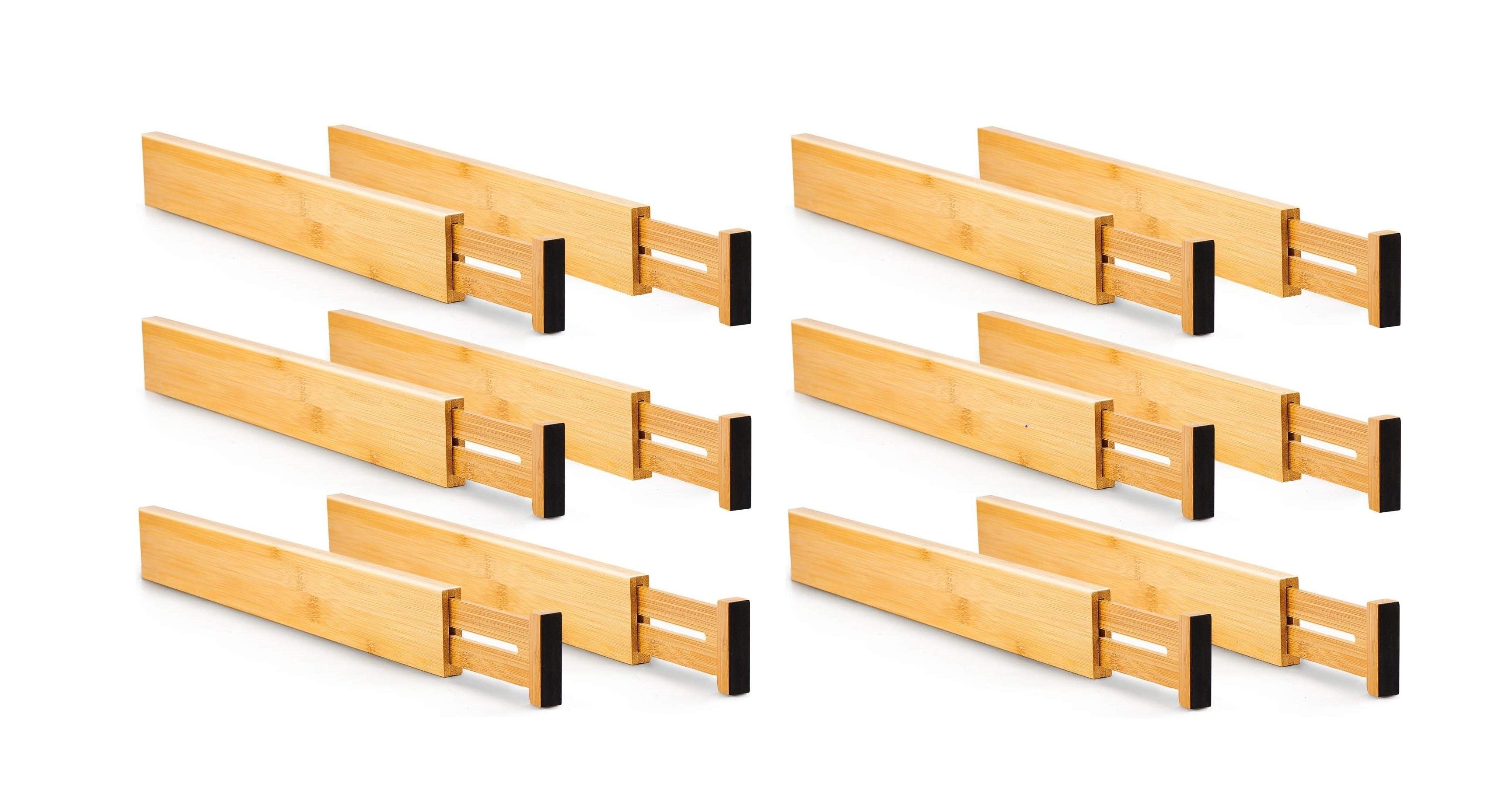 12 Pack Adjustable Bamboo Kitchen Drawer Dividers, 44-55 cm