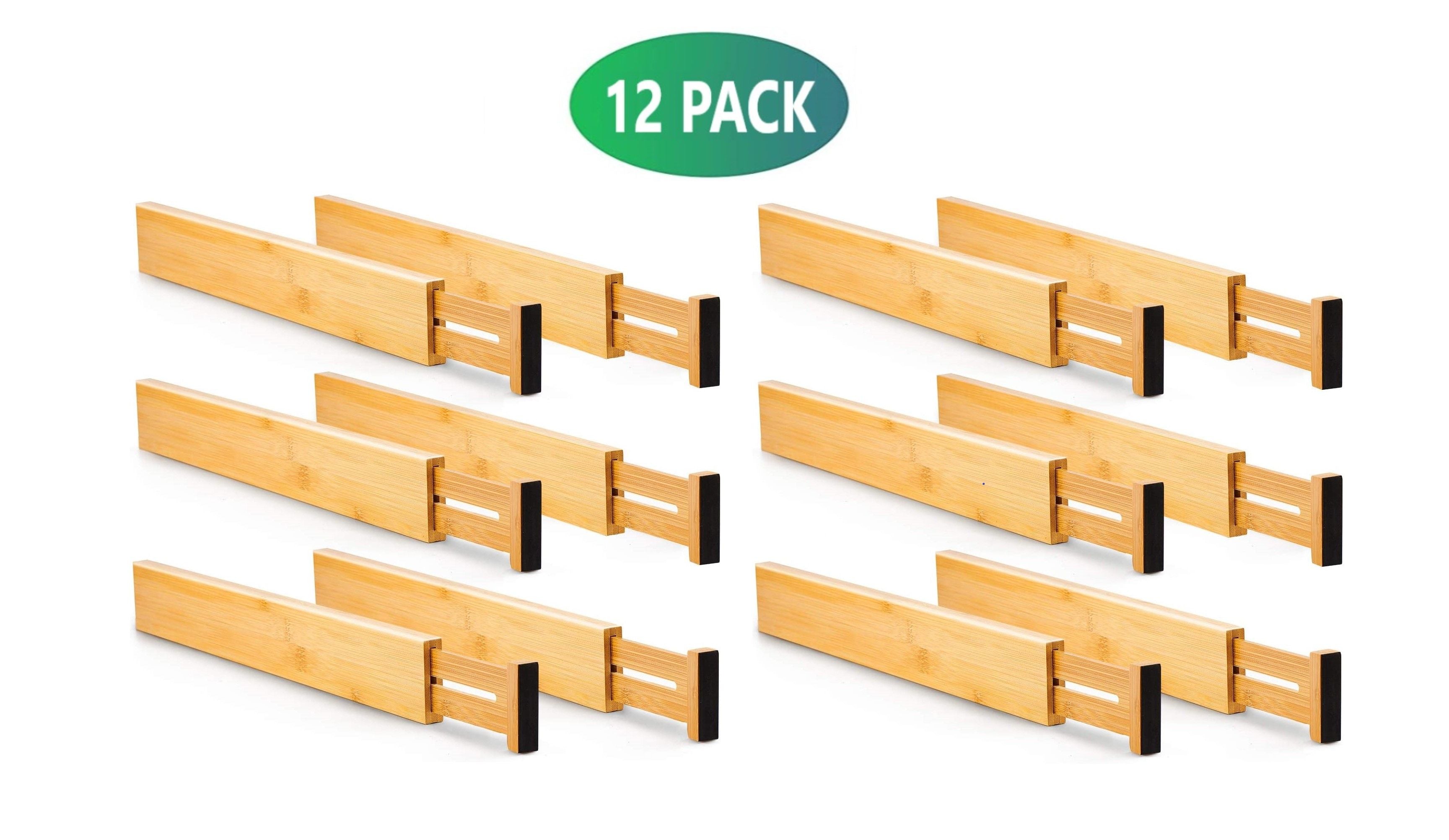 12 Pack Adjustable Bamboo Kitchen Drawer Dividers, 44-55 cm