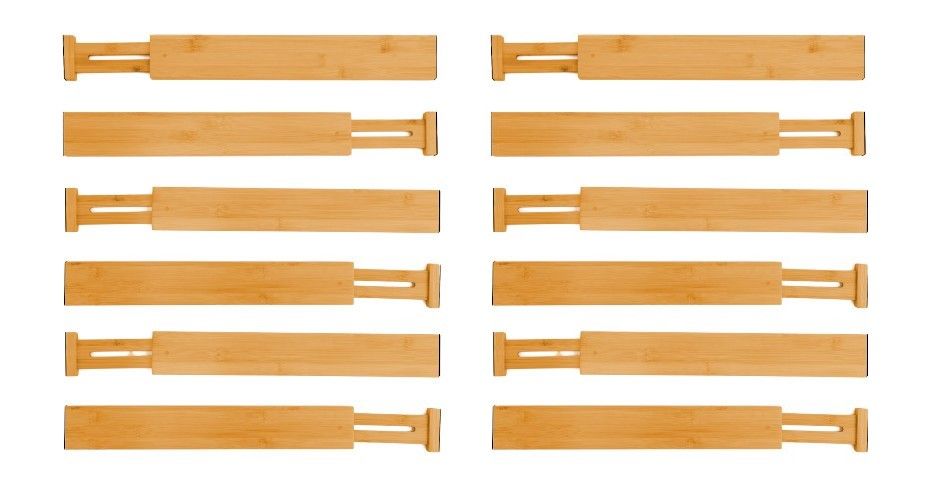 12 Pack Adjustable Bamboo Kitchen Drawer Dividers, 44-55 cm