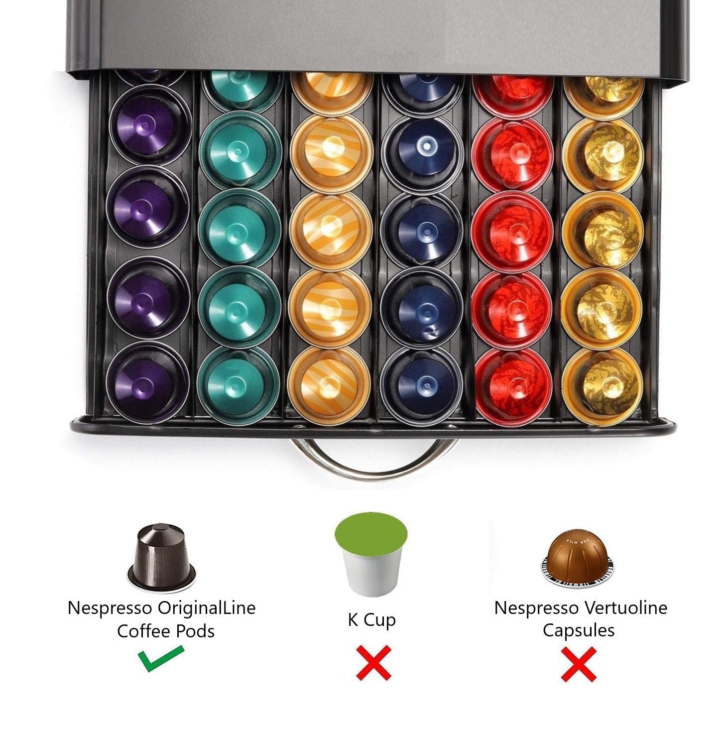 60-Pod Metal Coffee Pod Holder Storage Drawer with Anti-Slip Base