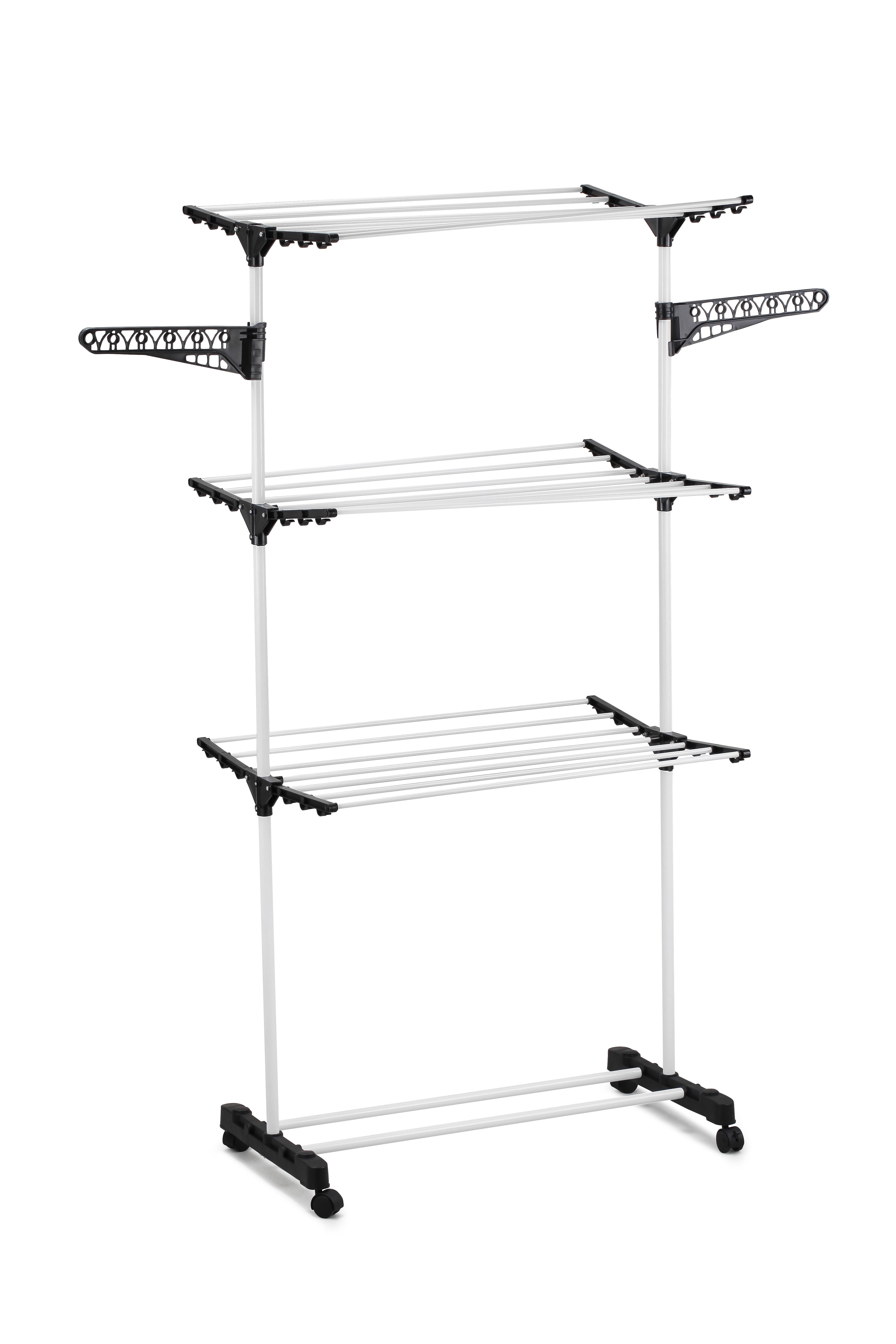 Folding 3 Tier Clothes Drying Rack with Wheels, Steel