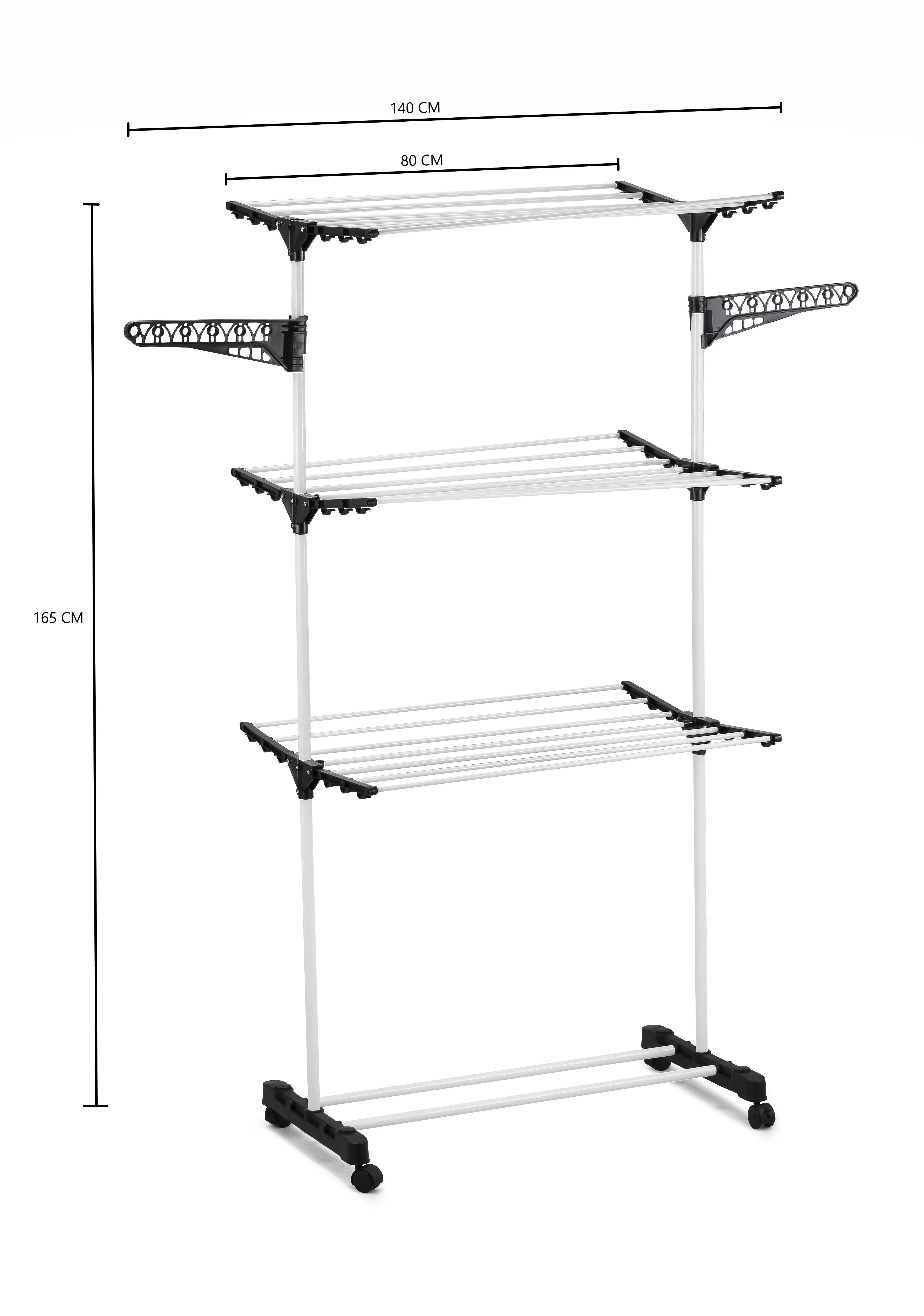 Folding 3 Tier Clothes Drying Rack with Wheels, Steel