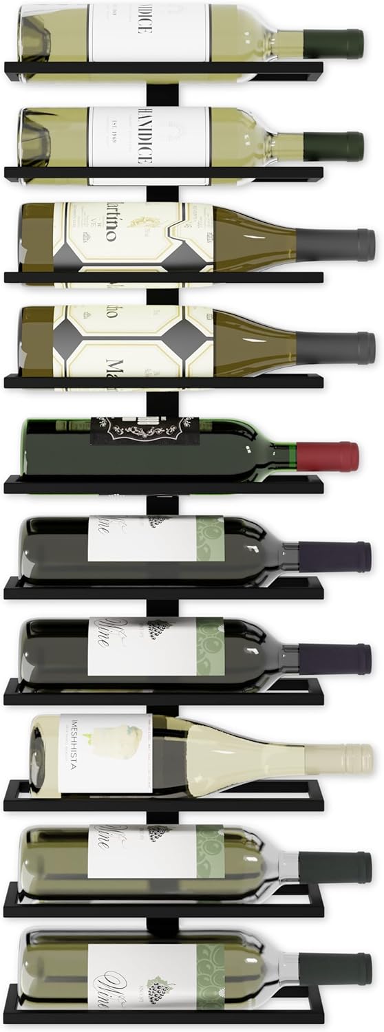 Set 2 Pcs Metal Wall Mount Wine Rack for Wine Bottles, Liquor, Champagne Holds 10 Bottles