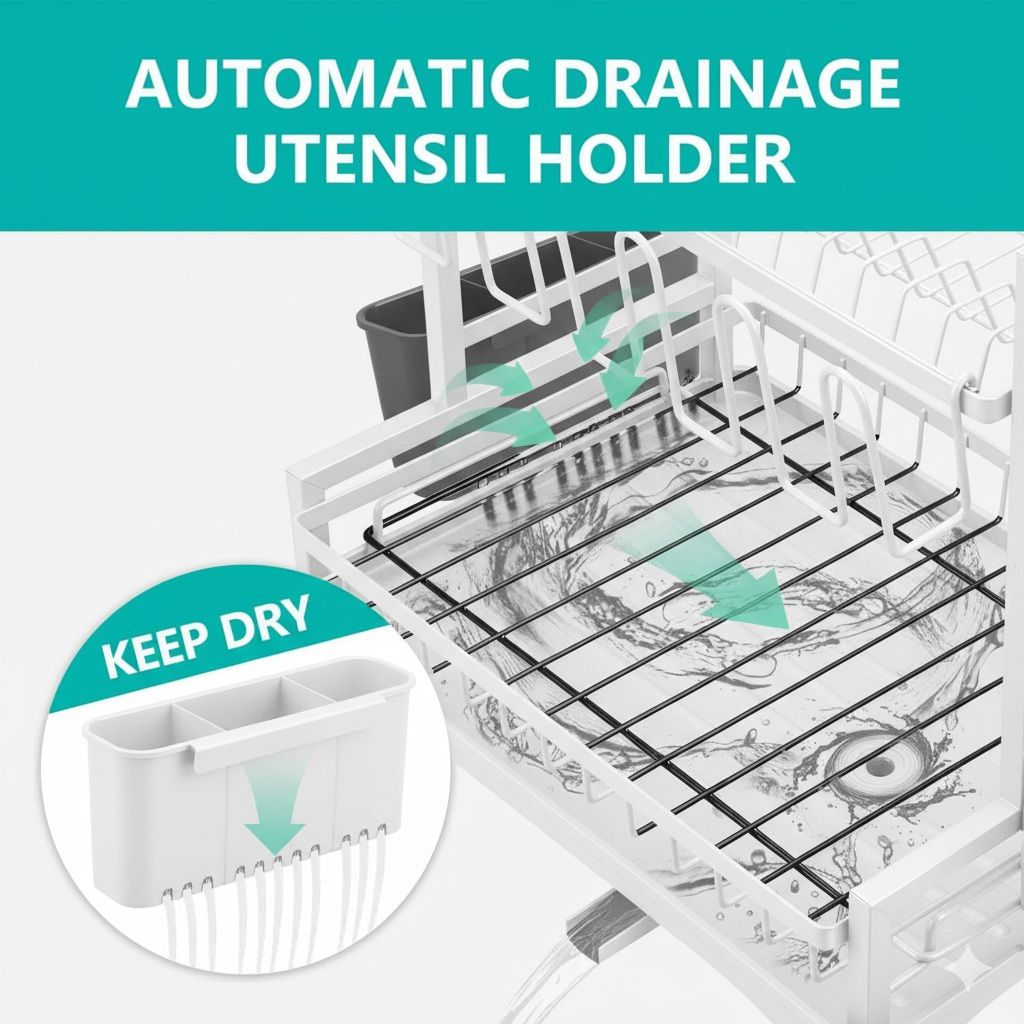 CARLA HOME Dish Drying Rack 2-Tier Kitchen Drainer with Drainboard White