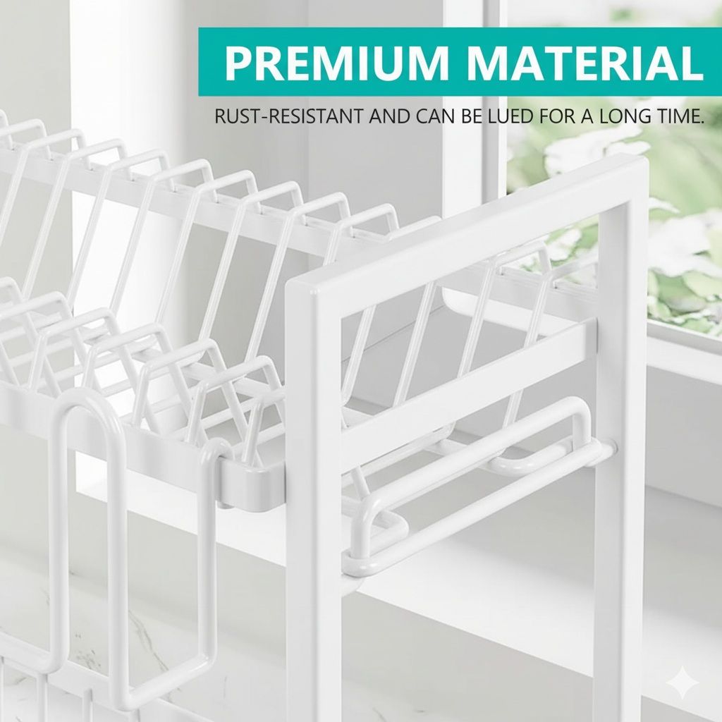 CARLA HOME Dish Drying Rack 2-Tier Kitchen Drainer with Drainboard White