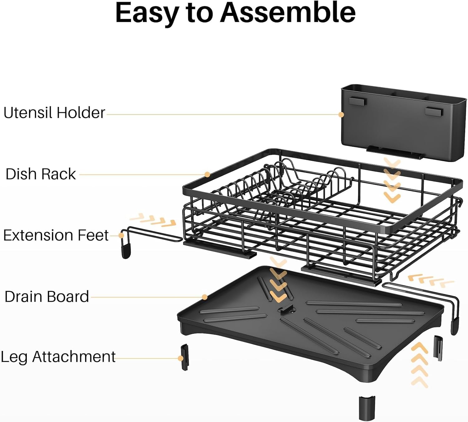 CARLA HOME Expandable Dish Drying Rack with Drainage Spout, Utensil Holder & Drainboardfor Kitchen Countertop Organizer 1 tier