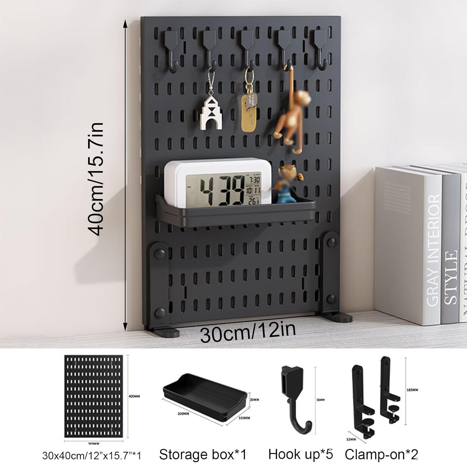 CARLA HOME Desk Pegboard Organizer Kit with Hooks, Tray & Mount Ideal for Office, Gaming Setup & Home Workspace Organization Black