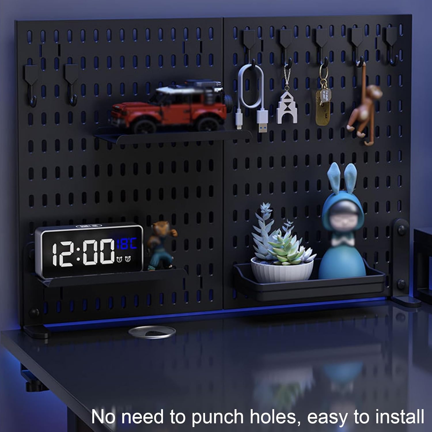 CARLA HOME Desk Pegboard Organizer Kit with Hooks, Tray & Mount Ideal for Office, Gaming Setup & Home Workspace Organization Black