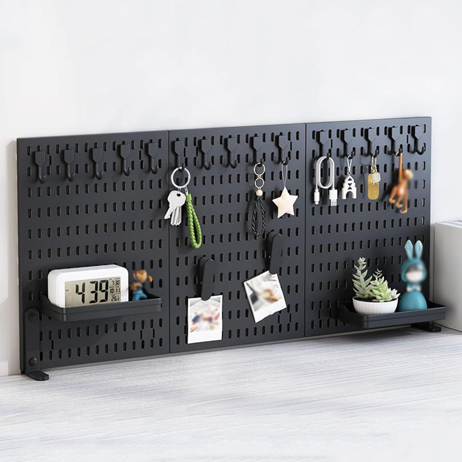 CARLA HOME Desk Pegboard Organizer Kit with Hooks, Tray & Mount Ideal for Office, Gaming Setup & Home Workspace Organization Black