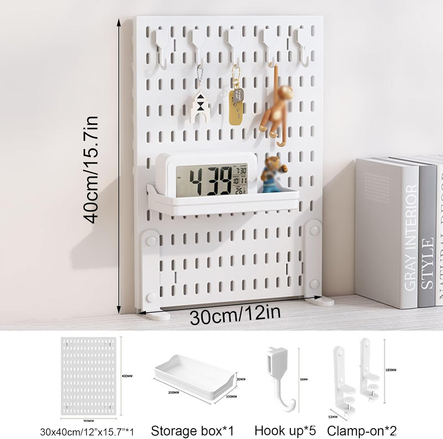 CARLA HOME Desk Pegboard Organizer Kit with Hooks, Tray & Mount Ideal for Office, Gaming Setup & Home Workspace Organization White