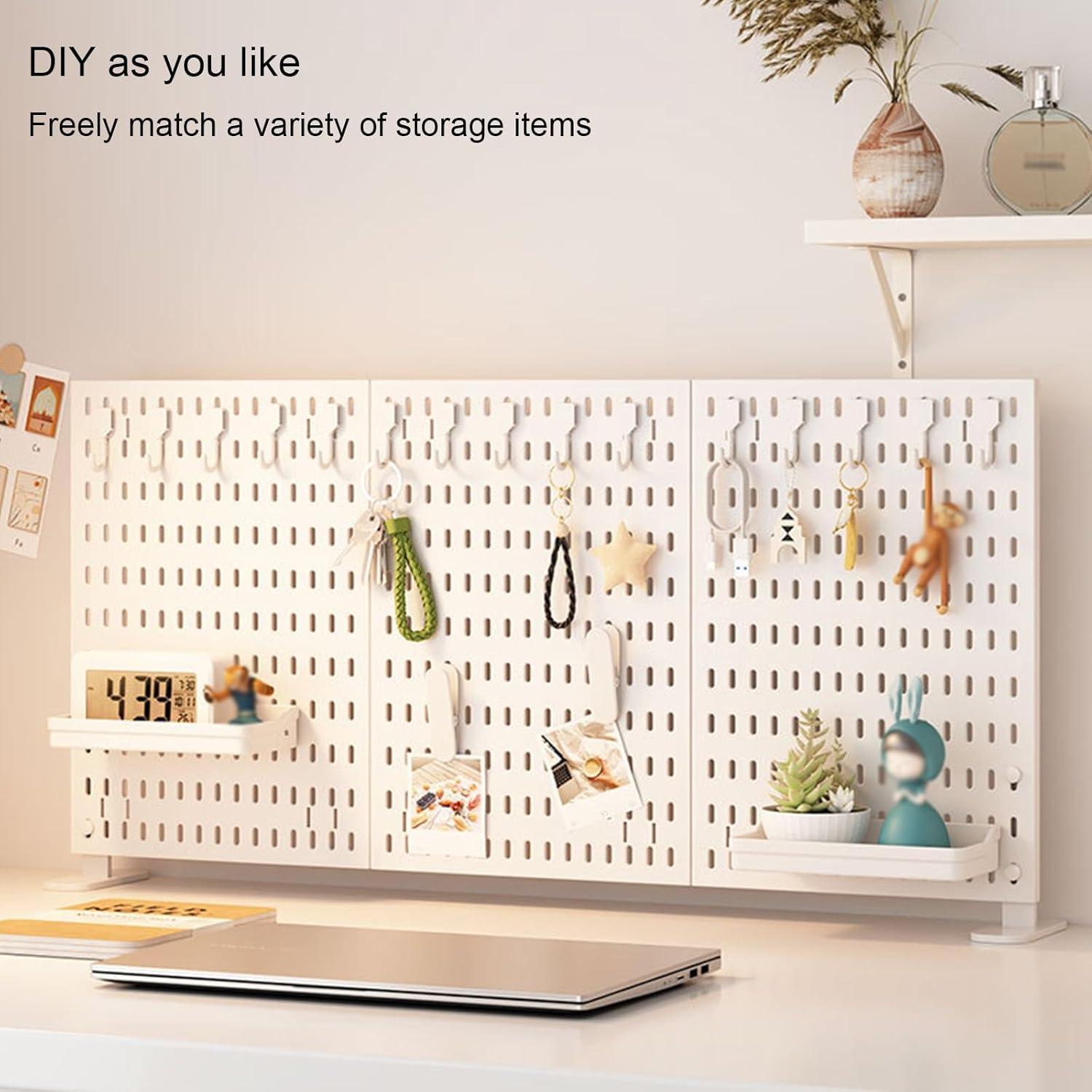 CARLA HOME Desk Pegboard Organizer Kit with Hooks, Tray & Mount Ideal for Office, Gaming Setup & Home Workspace Organization White