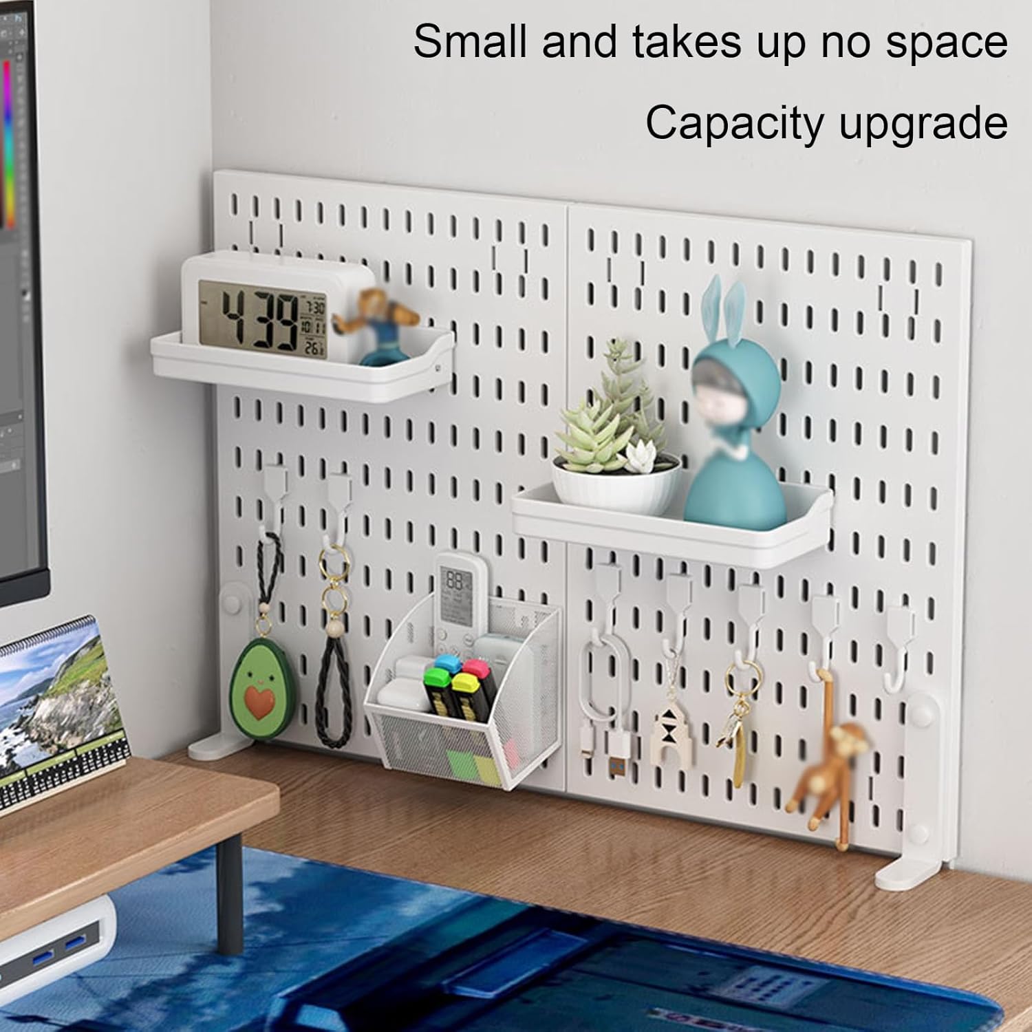 CARLA HOME Desk Pegboard Organizer Kit with Hooks, Tray & Mount Ideal for Office, Gaming Setup & Home Workspace Organization White