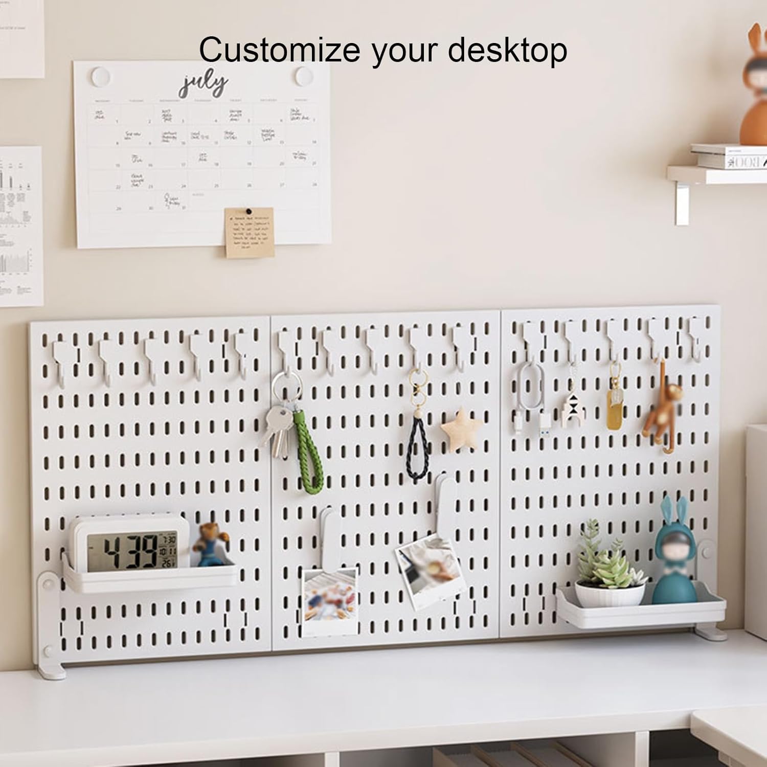 CARLA HOME Desk Pegboard Organizer Kit with Hooks, Tray & Mount Ideal for Office, Gaming Setup & Home Workspace Organization White