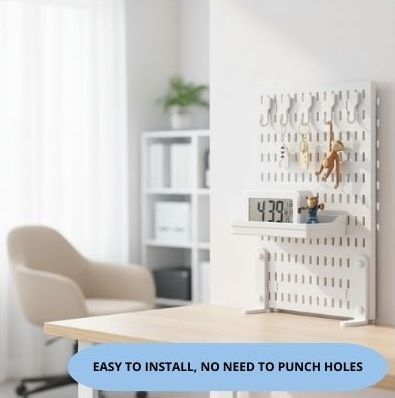 CARLA HOME Desk Pegboard Organizer Kit with Hooks, Tray & Mount Ideal for Office, Gaming Setup & Home Workspace Organization White