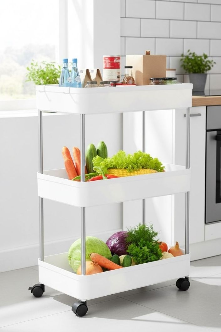 CARLA HOME Slim Storage Cart Organizer Trolley with Wheels for Kitchen, Bathroom, Laundry & Narrow Spaces 3 tier