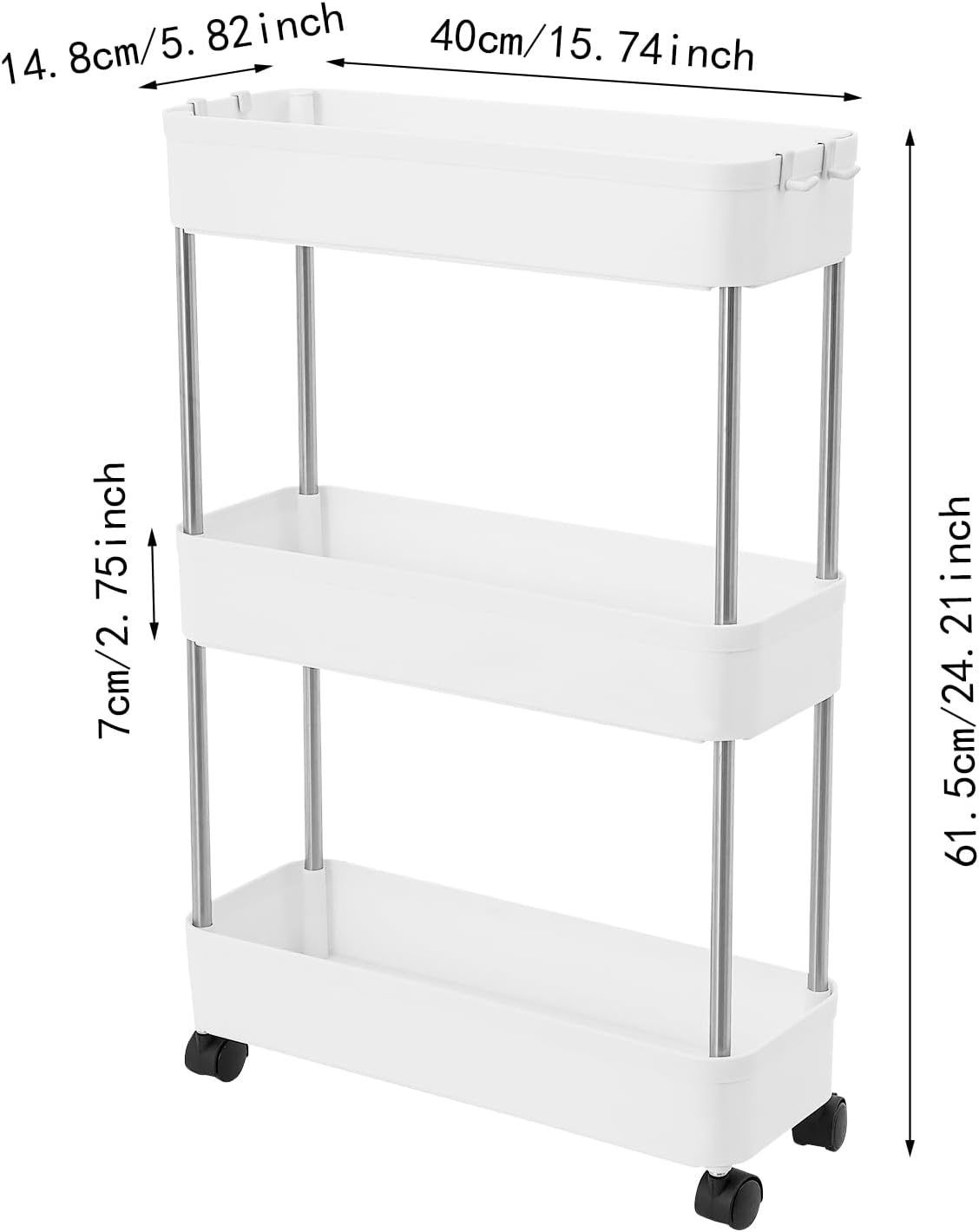 CARLA HOME Slim Storage Cart Organizer Trolley with Wheels for Kitchen, Bathroom, Laundry & Narrow Spaces 3 tier